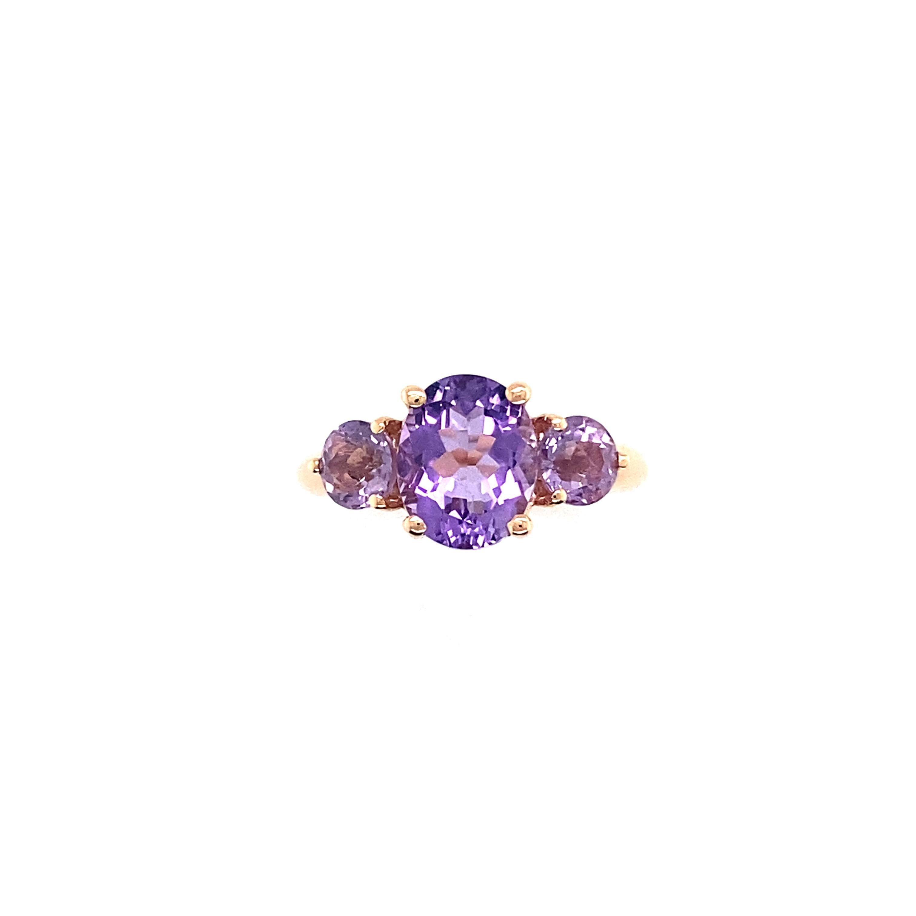 Artisan Pink Gold Ring Surmounted by 3 Amethyst For Sale