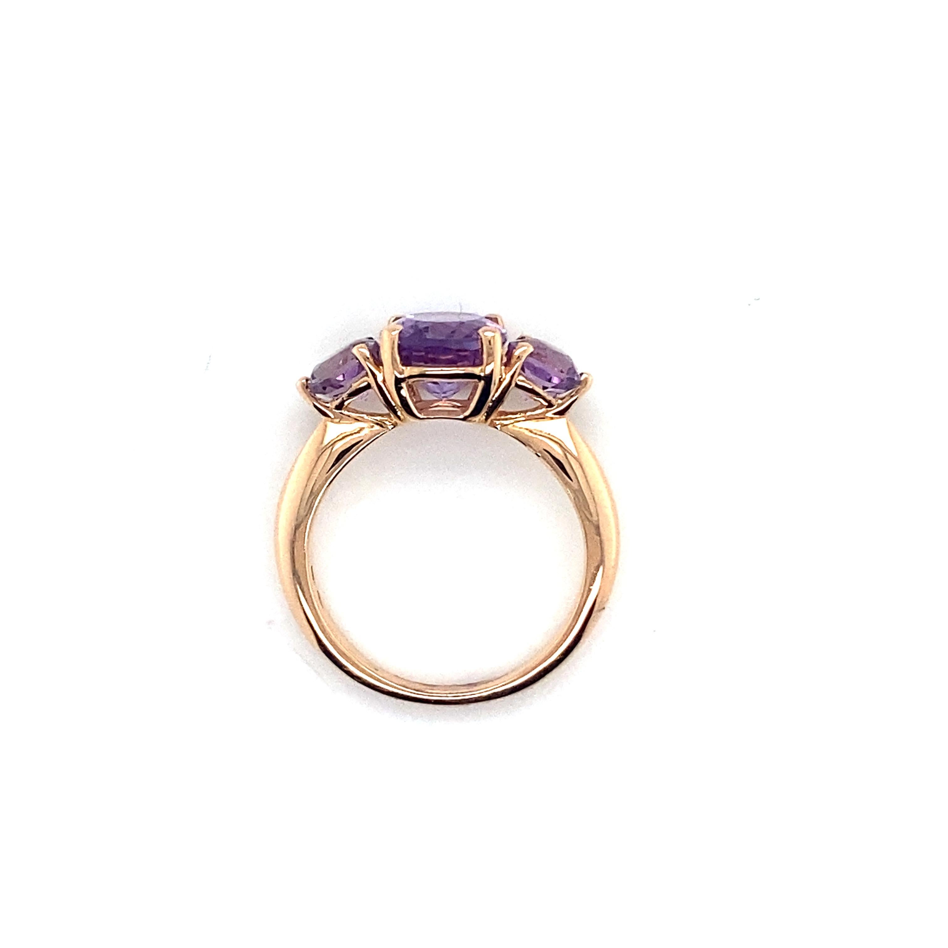 Women's Pink Gold Ring Surmounted by 3 Amethyst For Sale