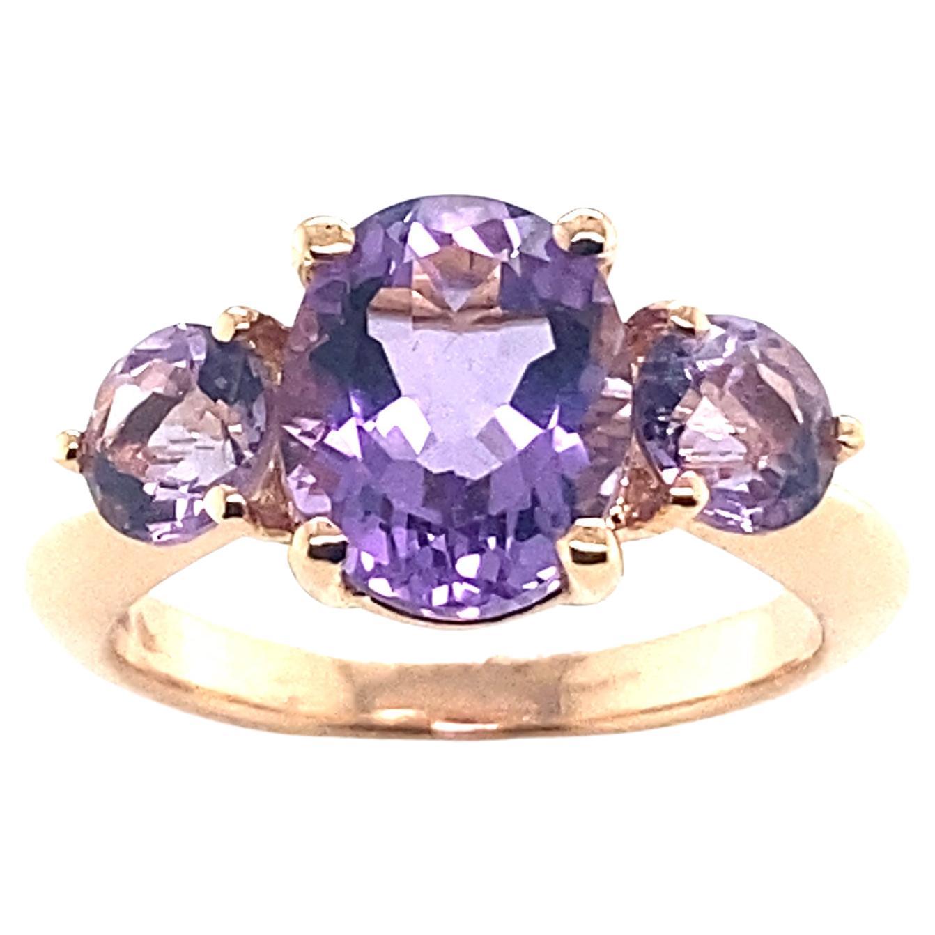 Pink Gold Ring Surmounted by 3 Amethyst