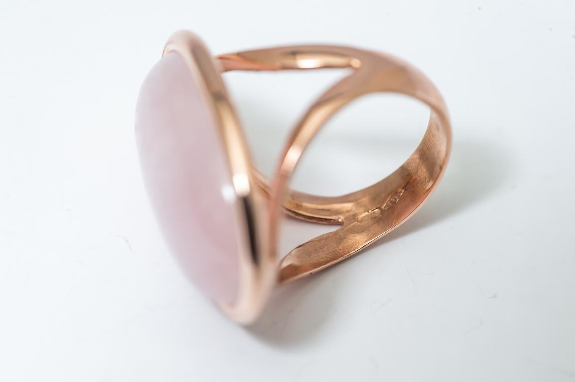 Artisan Pink Gold Ring Surmounted by a Pink Morganite Shape Cabochon