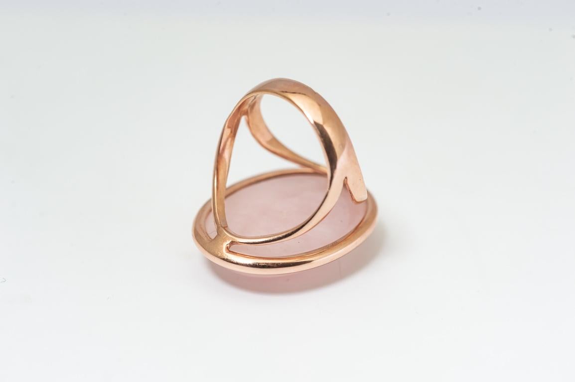 Artisan Pink Gold Ring Surmounted by a Pink Morganite Shape Cabochon