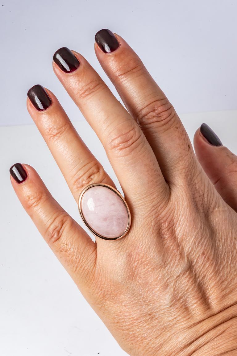 Pink Gold Ring Surmounted by a Pink Morganite Shape Cabochon 1