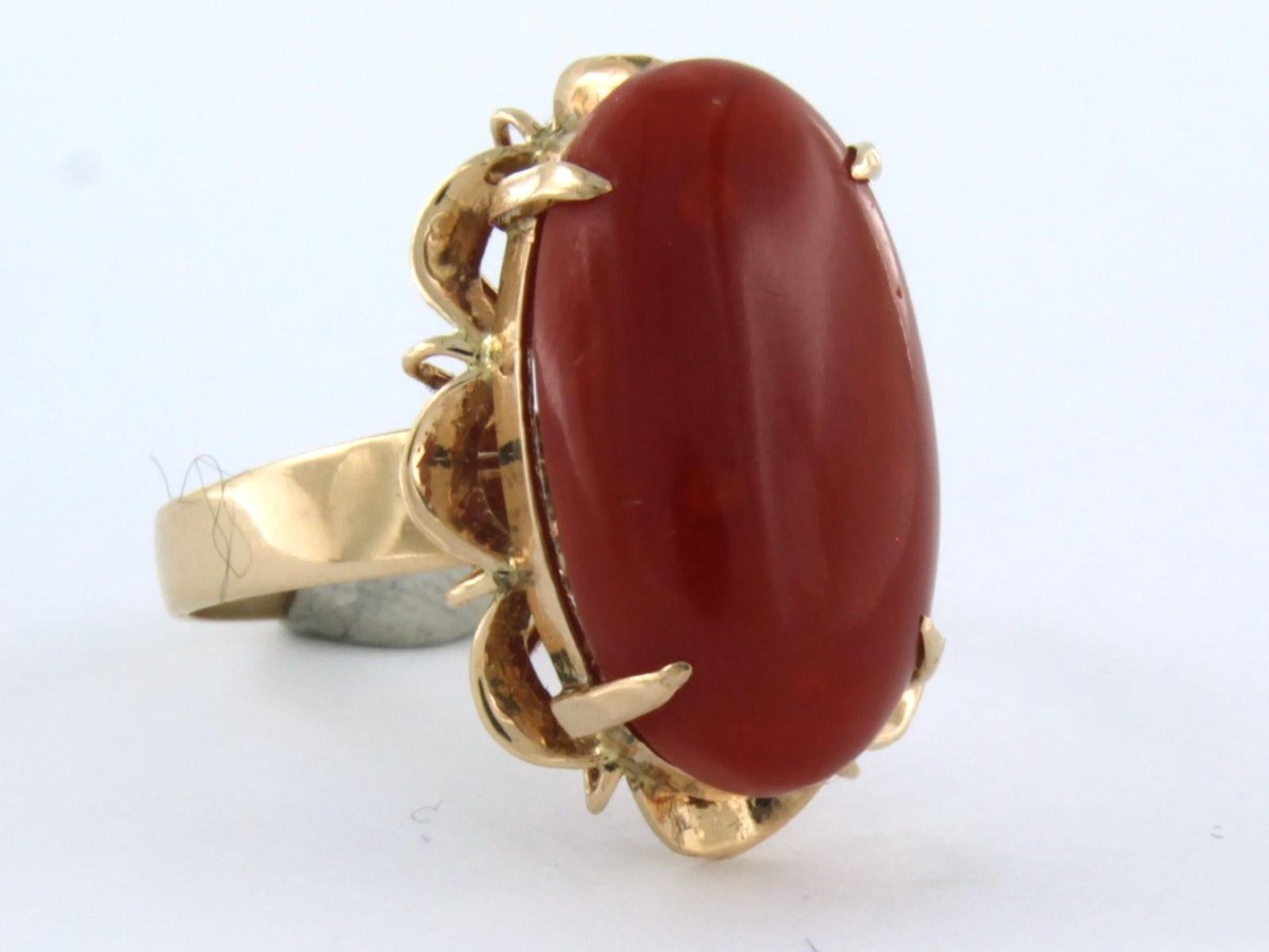 High Victorian Pink gold ring with corallium rubrum 4.9 grams 10k gold For Sale