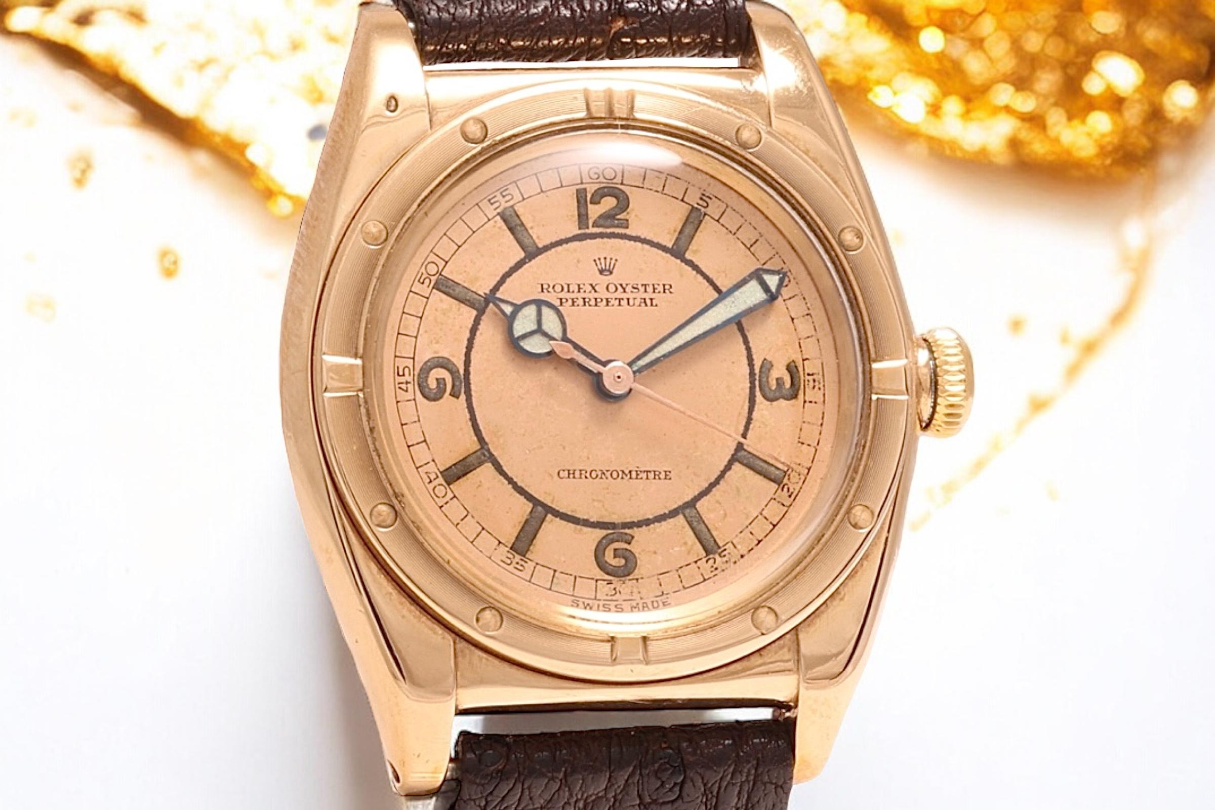 Pink Gold & Stainless Steel Rolex Chronometre Bubble Back Automatic Wrist Watch 6