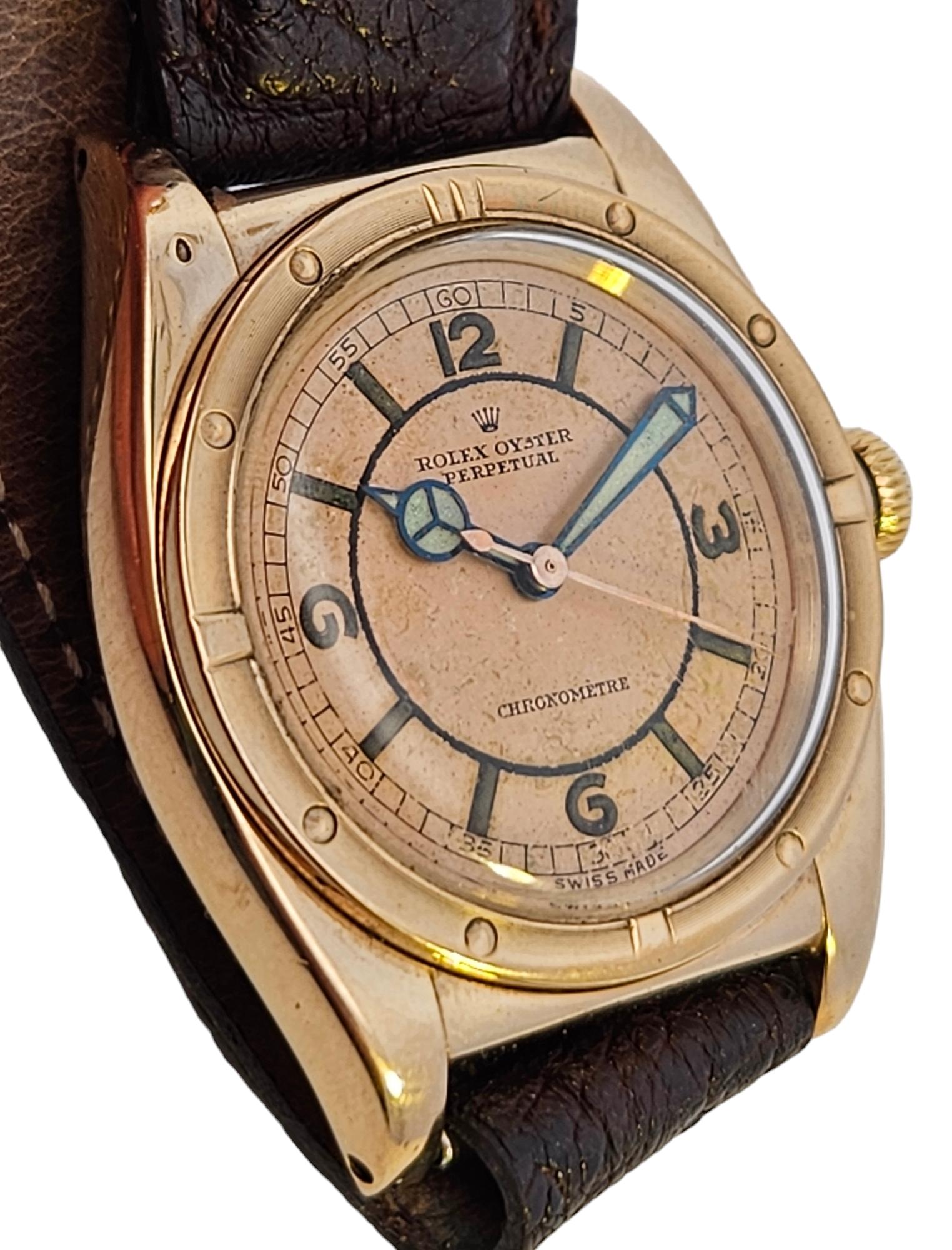 Artisan Pink Gold & Stainless Steel Rolex Chronometre Bubble Back Automatic Wrist Watch