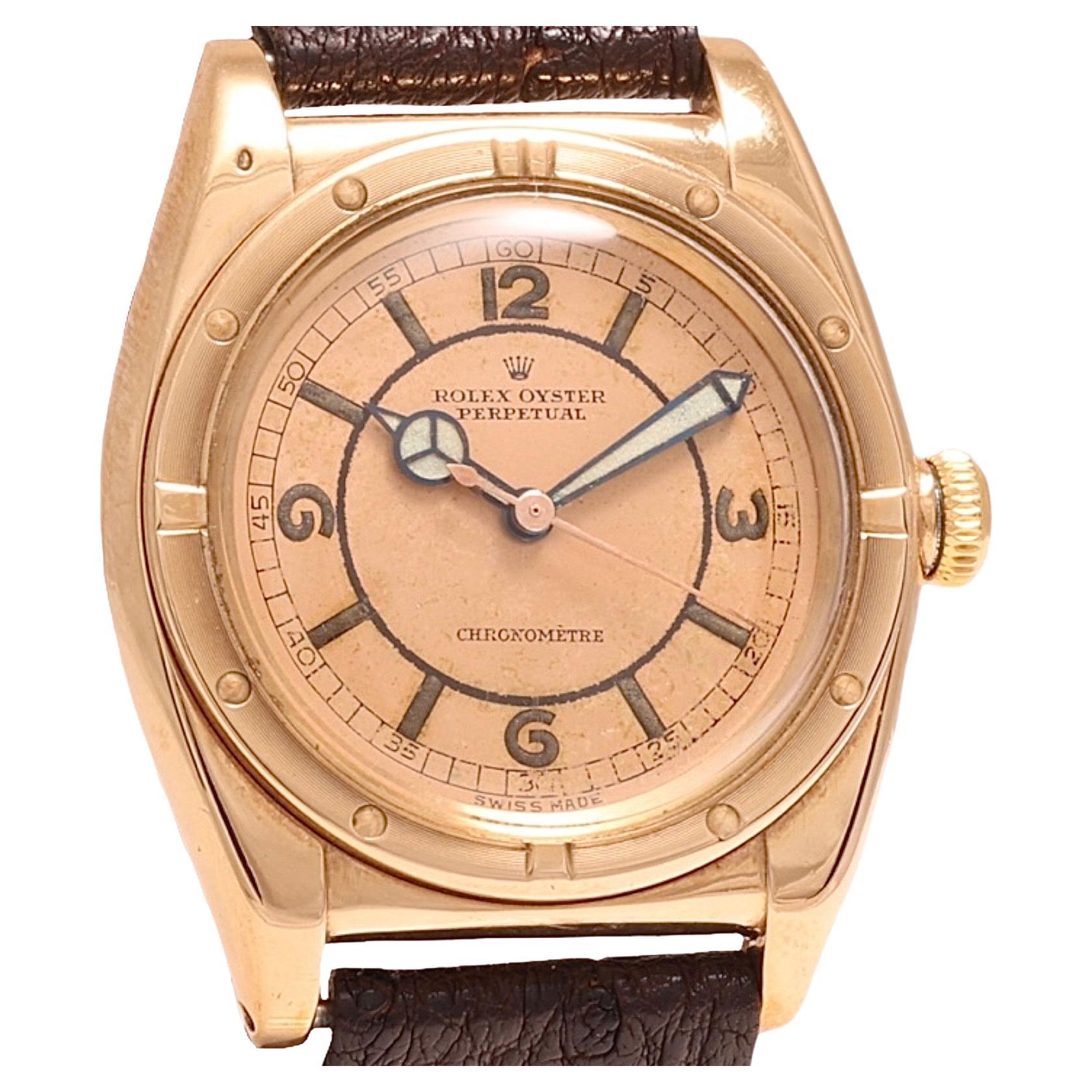 Pink Gold & Stainless Steel Rolex Chronometre Bubble Back Automatic Wrist Watch