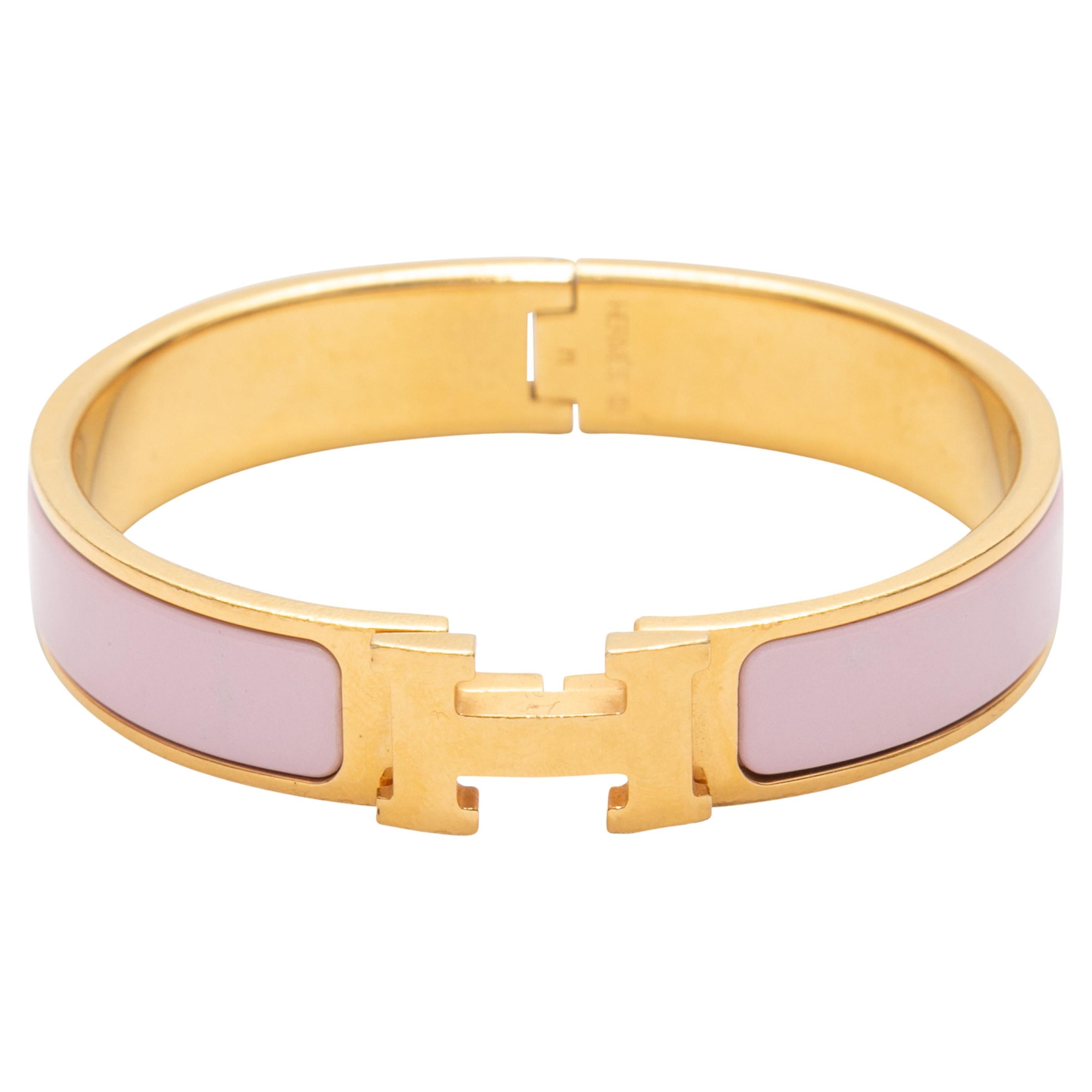 Pink & Gold-Tone Hermes Clic H Bracelet