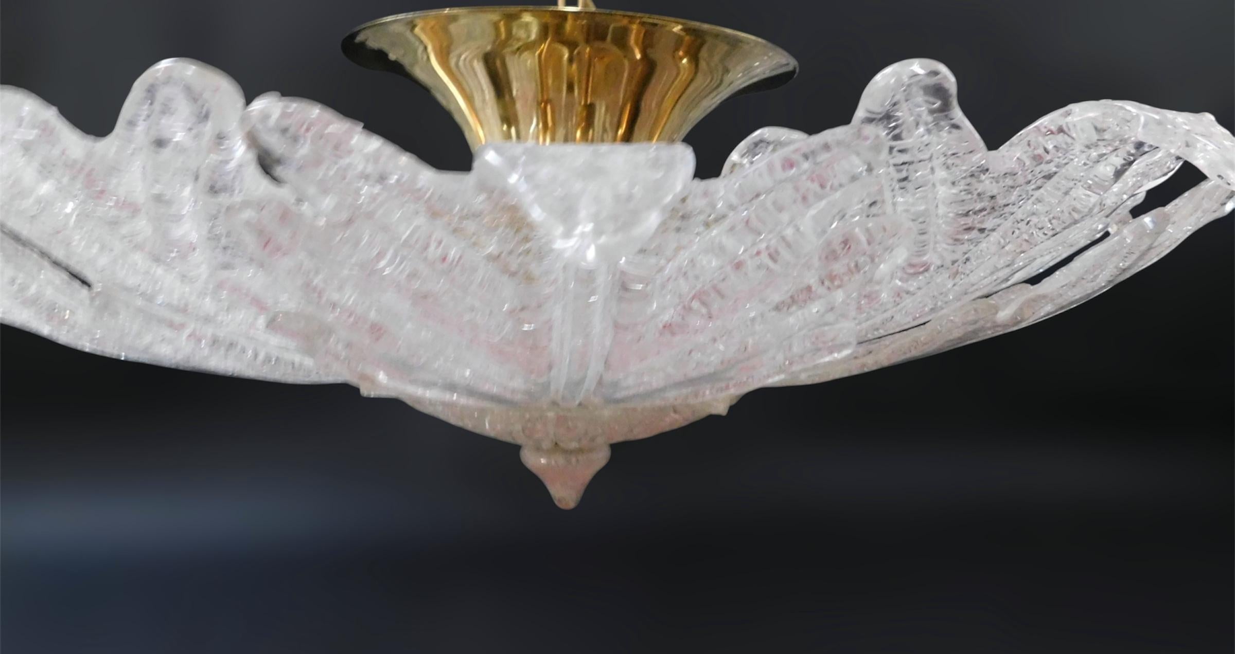 Italian Pink Graniglia Murano Flush Mount For Sale