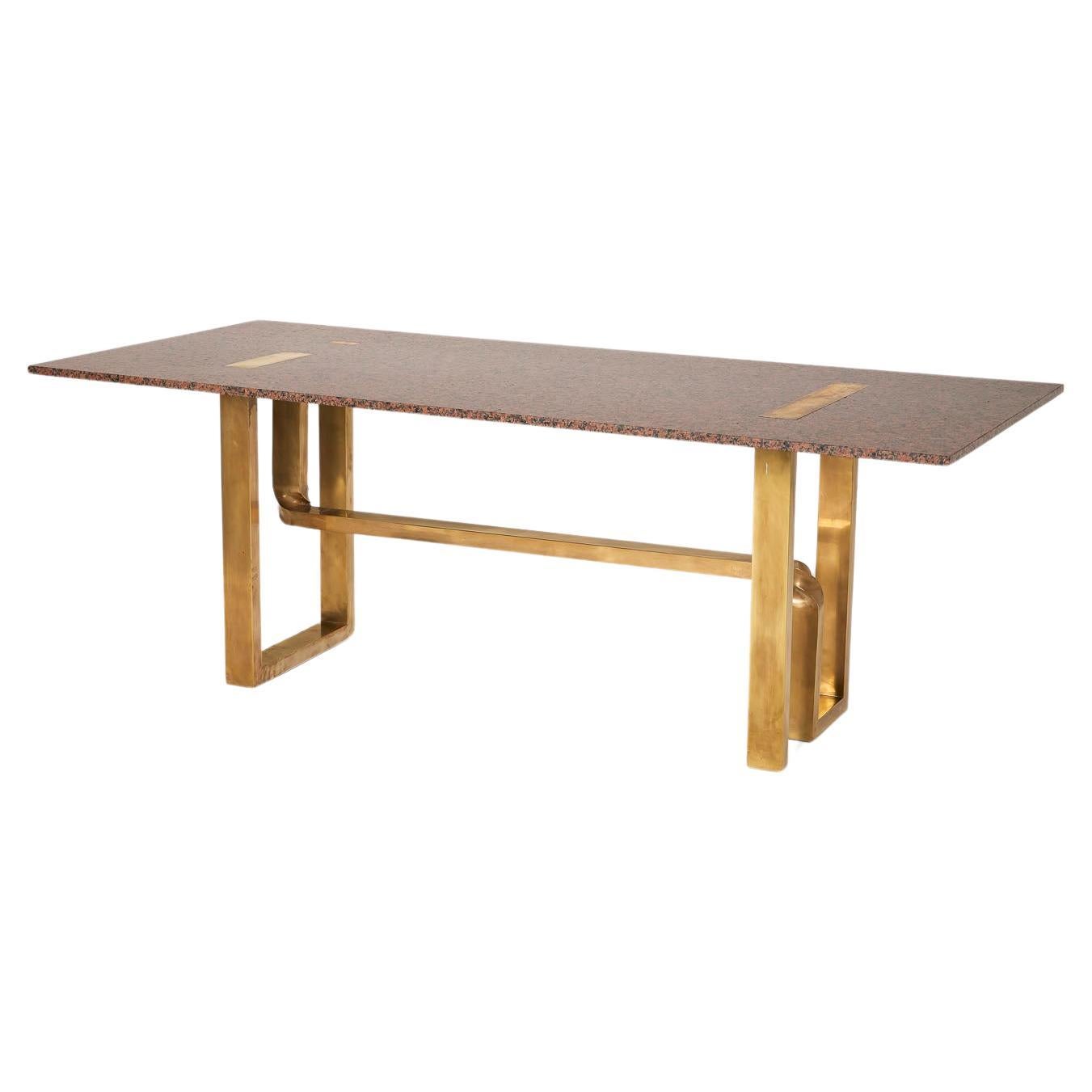 Pink granite and brass table by Alfredo Freda For Sale