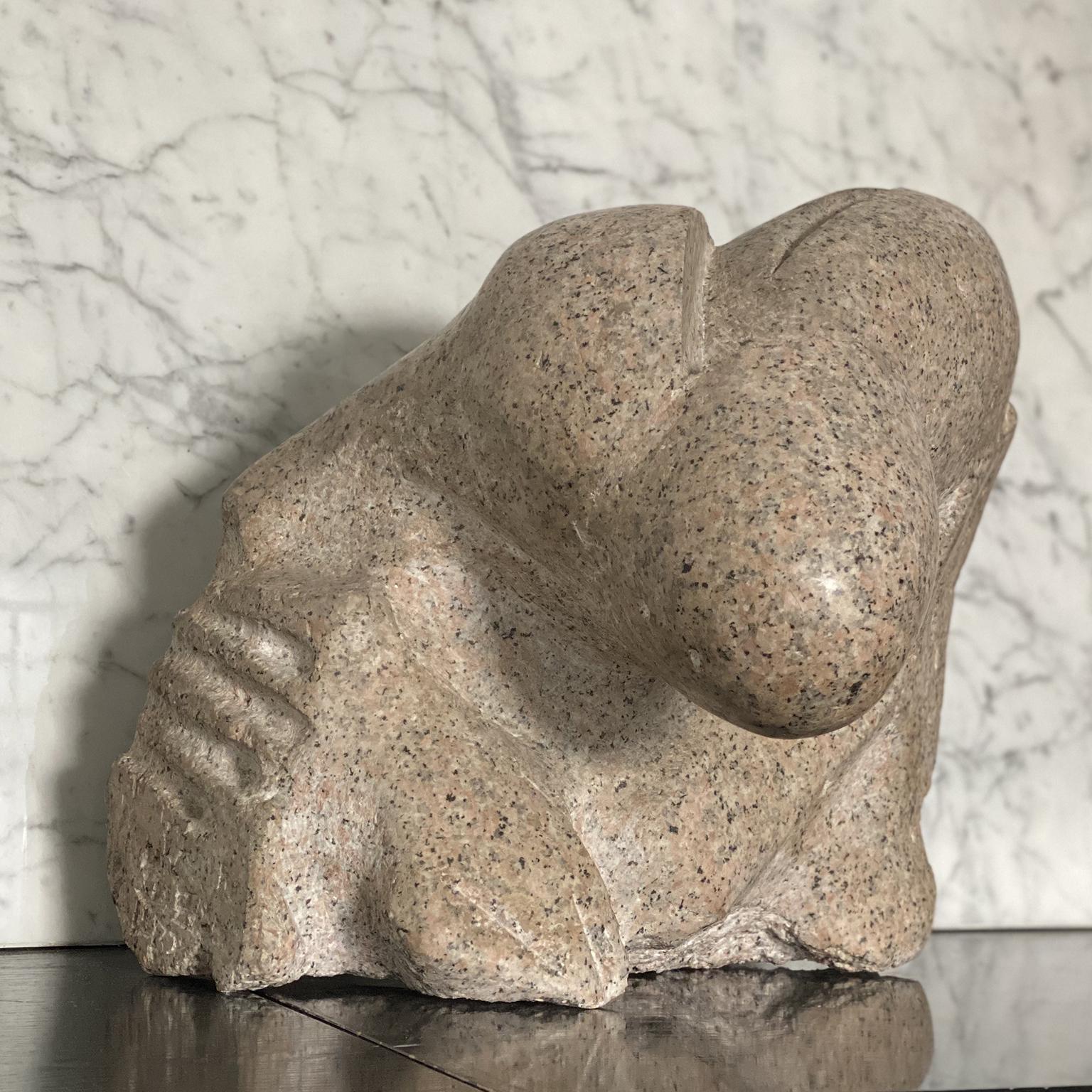 This is a very rare and refined sculpture by Italian artist Aldo Flecchia, created in the 1970s from a block of solid pink granite. It is a very plastic abstract composition of smooth and edgy shapes. It is extremely materic, and the lightplay on