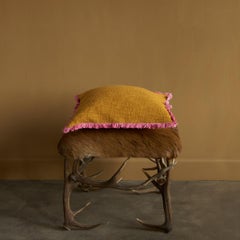 Hierba Rosa - Funda de cojín de algodón naranja con acabado de flecos hechos a mano