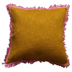 Pink Grass - Orange Cotton Cushion cover with Handmade Fringe Finishing