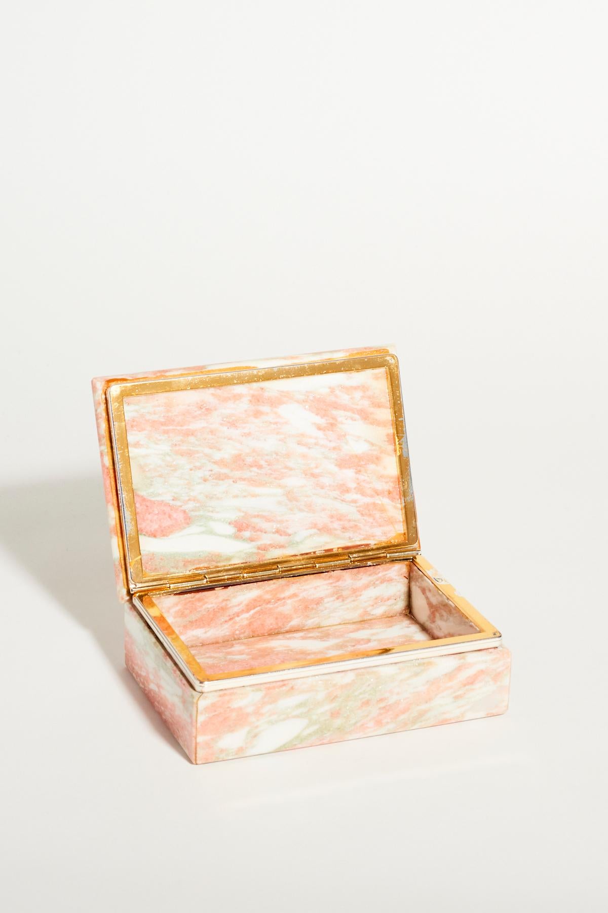 Pink, Gray and White Marble Jewelry Box In Good Condition For Sale In New York, NY