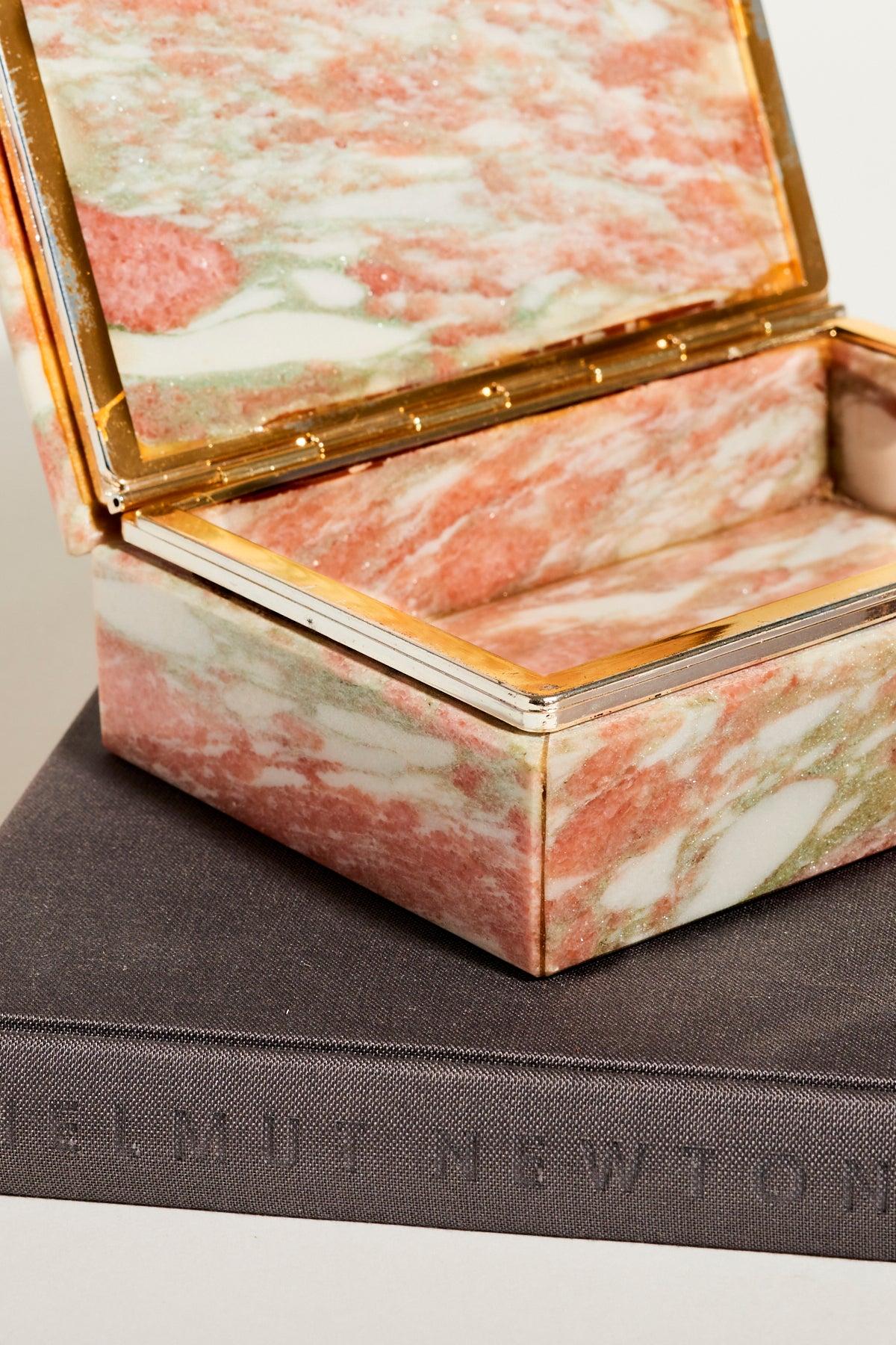 Gold Plate Pink, Gray and White Marble Jewelry Box For Sale