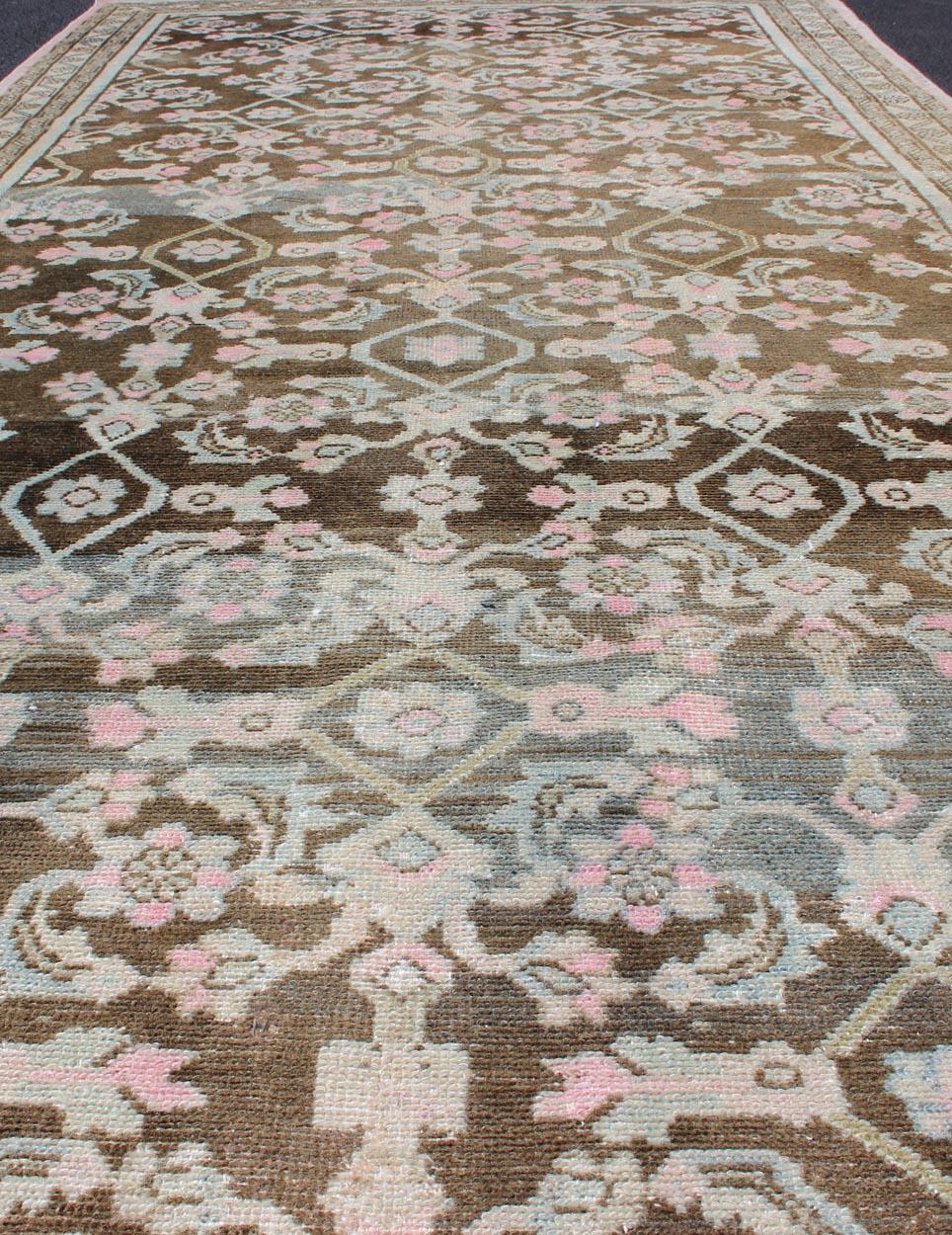 Persischer Hamadan-Teppich im Vintage-Stil in Rosa, Grau, Anthrazit und Braun mit Blumenmuster im Angebot 3