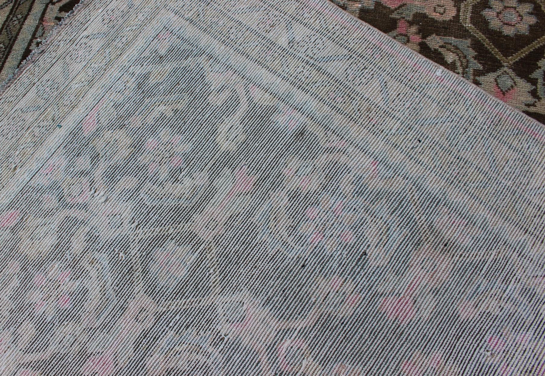 Pink, Gray, Charcoal and Brown Vintage Persian Hamadan Rug with Flower Design For Sale 5
