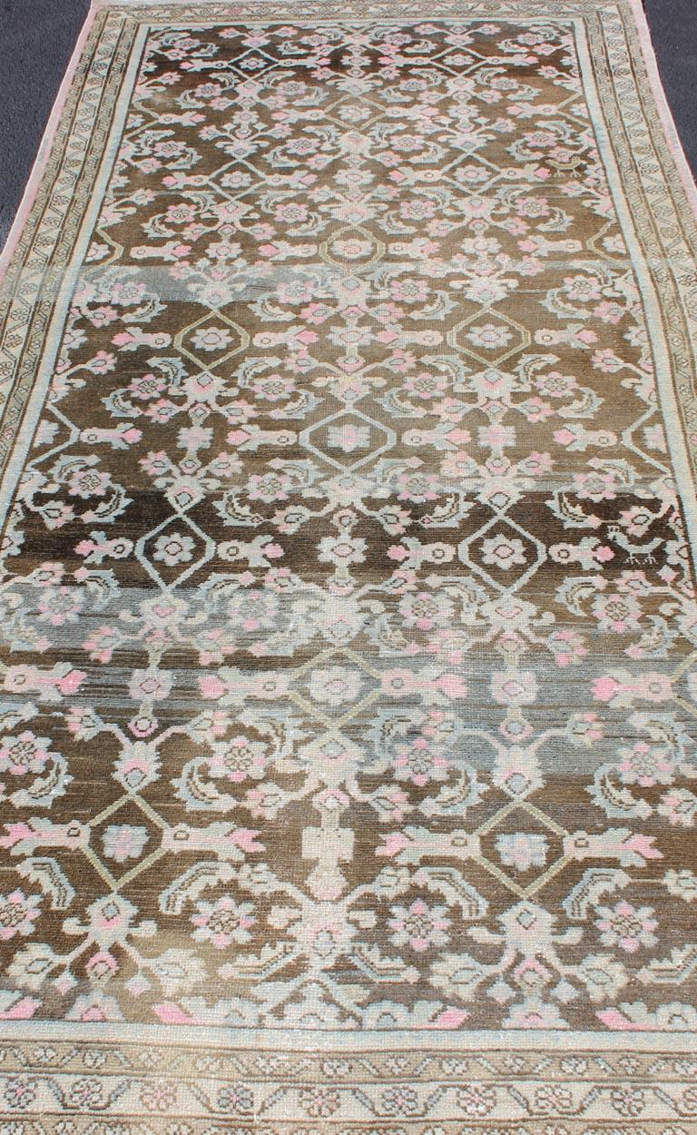 Persischer Hamadan-Teppich im Vintage-Stil in Rosa, Grau, Anthrazit und Braun mit Blumenmuster im Angebot 2