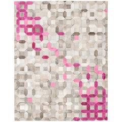 Anpassbarer Rindsleder-Bodenteppich XXLarge in Rosa, Grau mit Tessellation und Spaliermuster