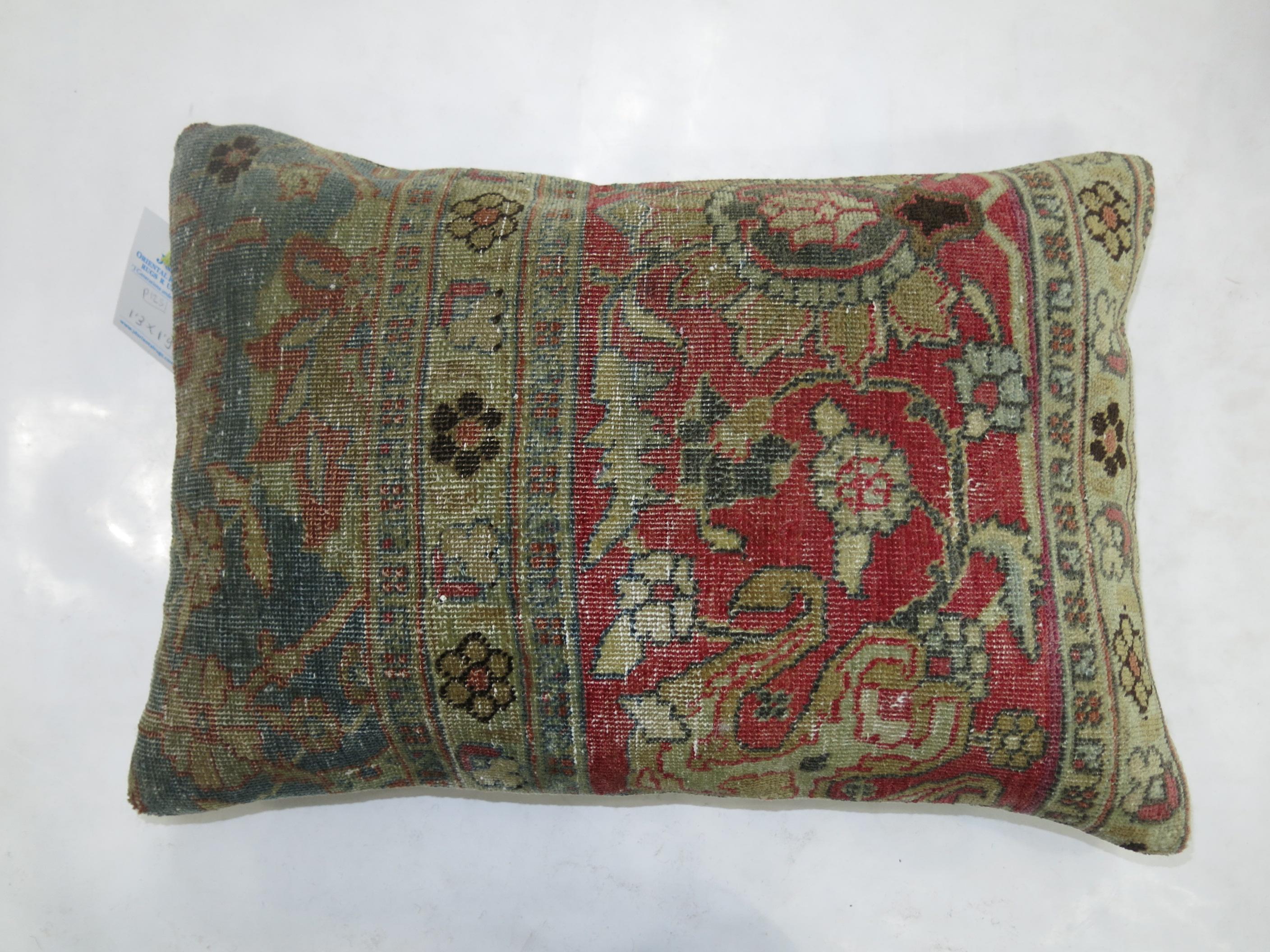Belle Époque Pink Gray Traditional Tabriz Lumbar Size Rug Pillow For Sale