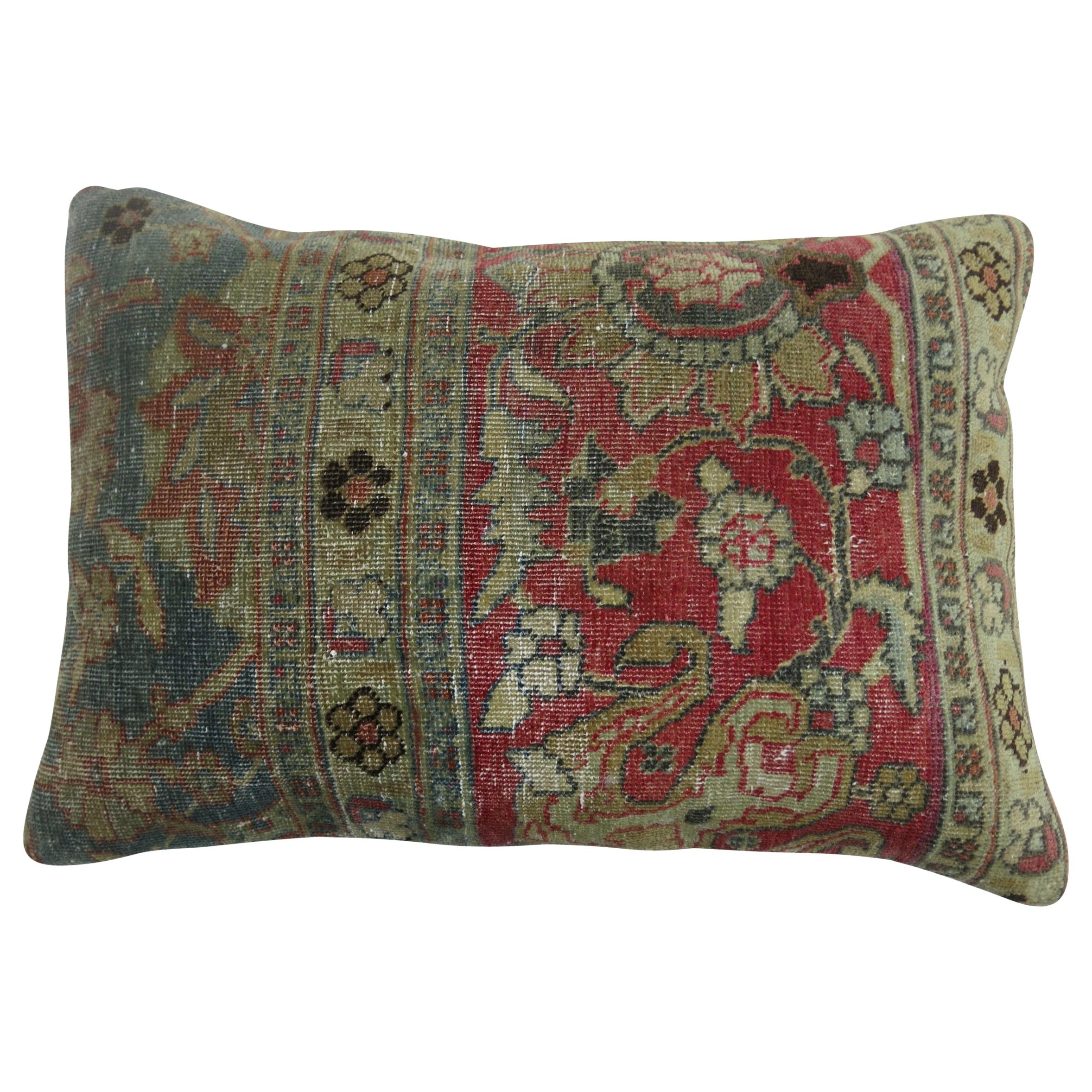 Pink Gray Traditional Tabriz Lumbar Size Rug Pillow For Sale