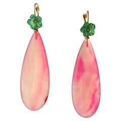 Pink Green Agate Flower 18 Karat Gold Drop Modern Italian Earrings Intini Jewels