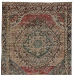 Pink, Green and Brown Handmade Wool Turkish Old Anatolian Konya Rug