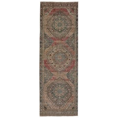 Pink, Green and Brown Handmade Wool Turkish Old Anatolian Konya Rug
