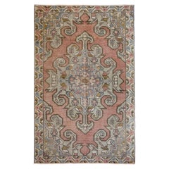 Pink, Green and Gray Handmade Wool Turkish Old Anatolian Konya Rug