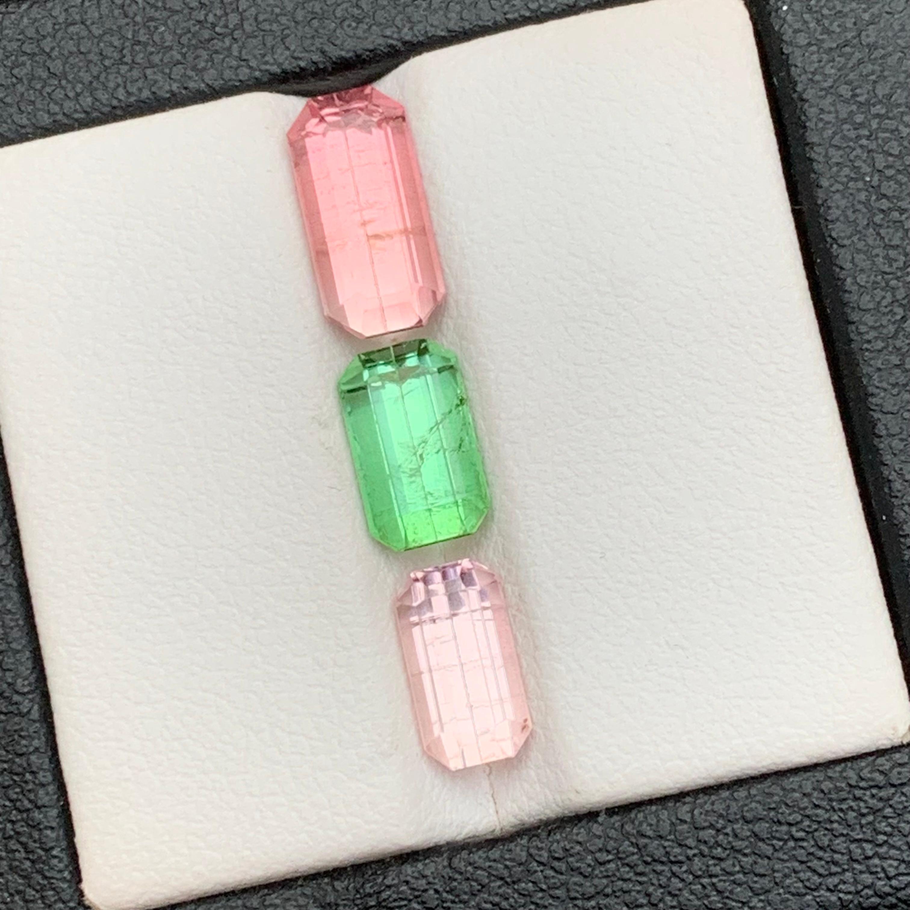 Emerald Cut Pink, Green & Baby Pink Natural Tourmaline Loose Gemstones Lot 6.05 Ct-Jewelry For Sale