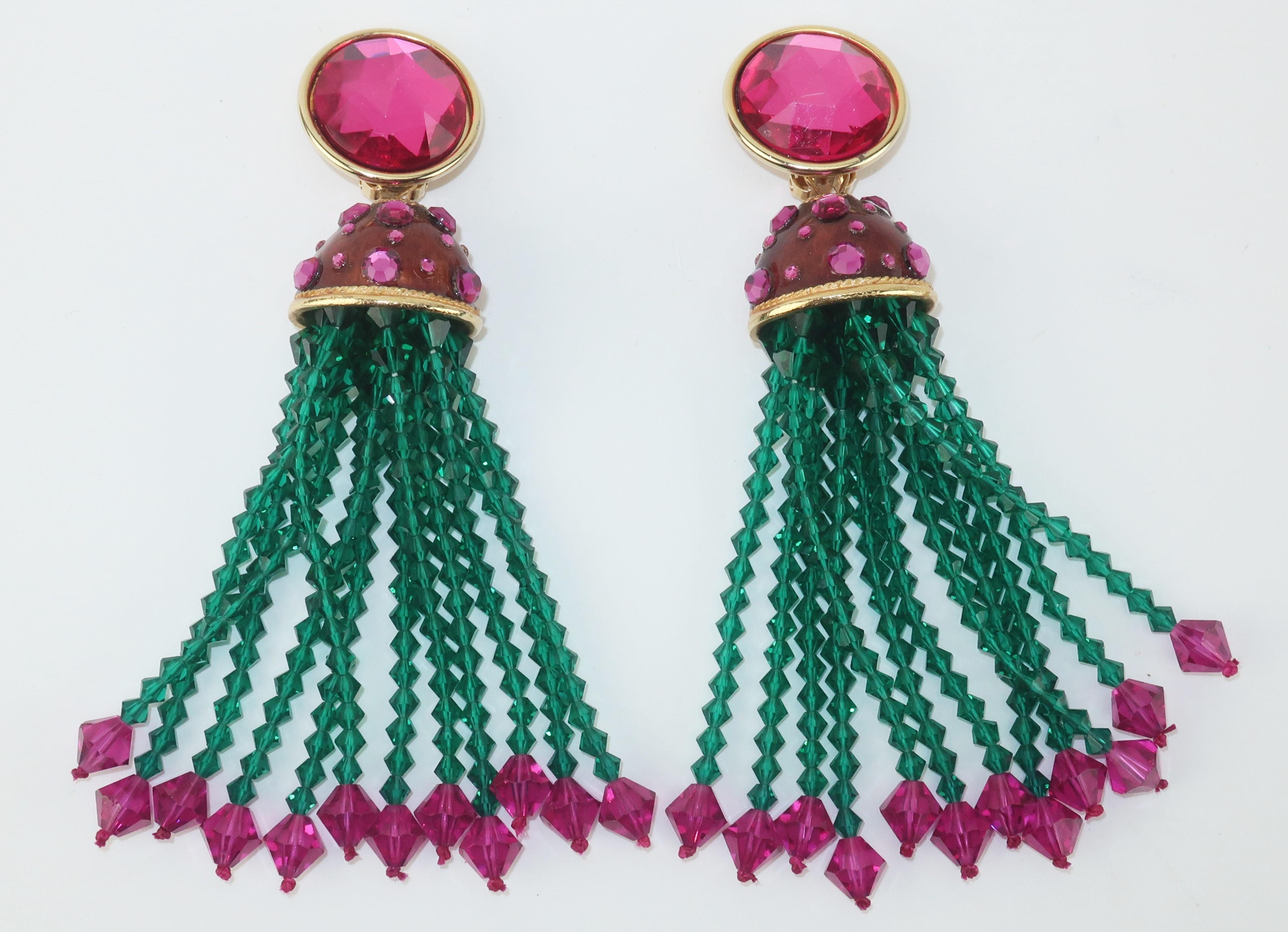 hot pink and green earrings