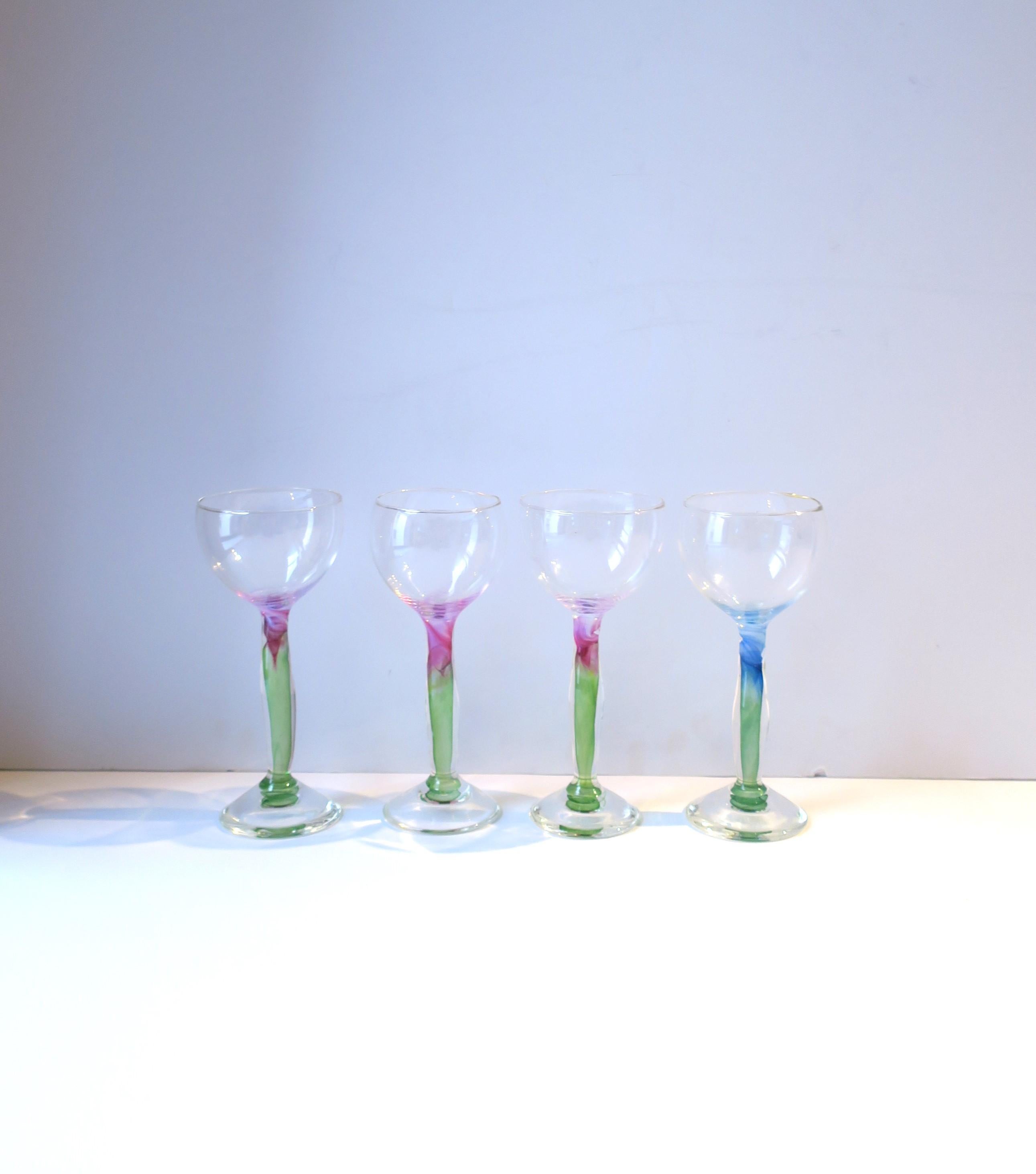 pink and green wine glasses