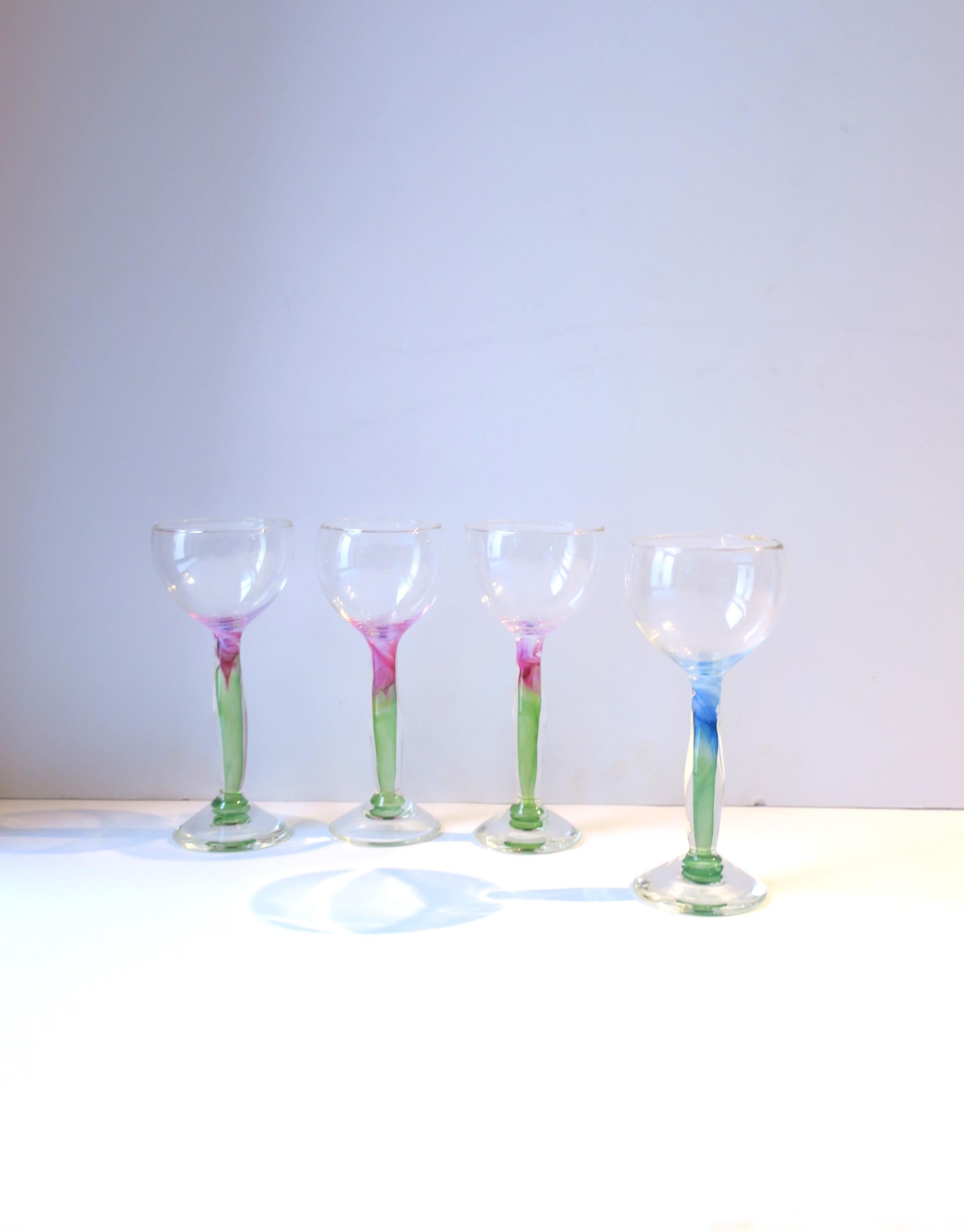 Wine or Cocktail Glasses Organic Design Signed, Set of 4 In Excellent Condition For Sale In New York, NY