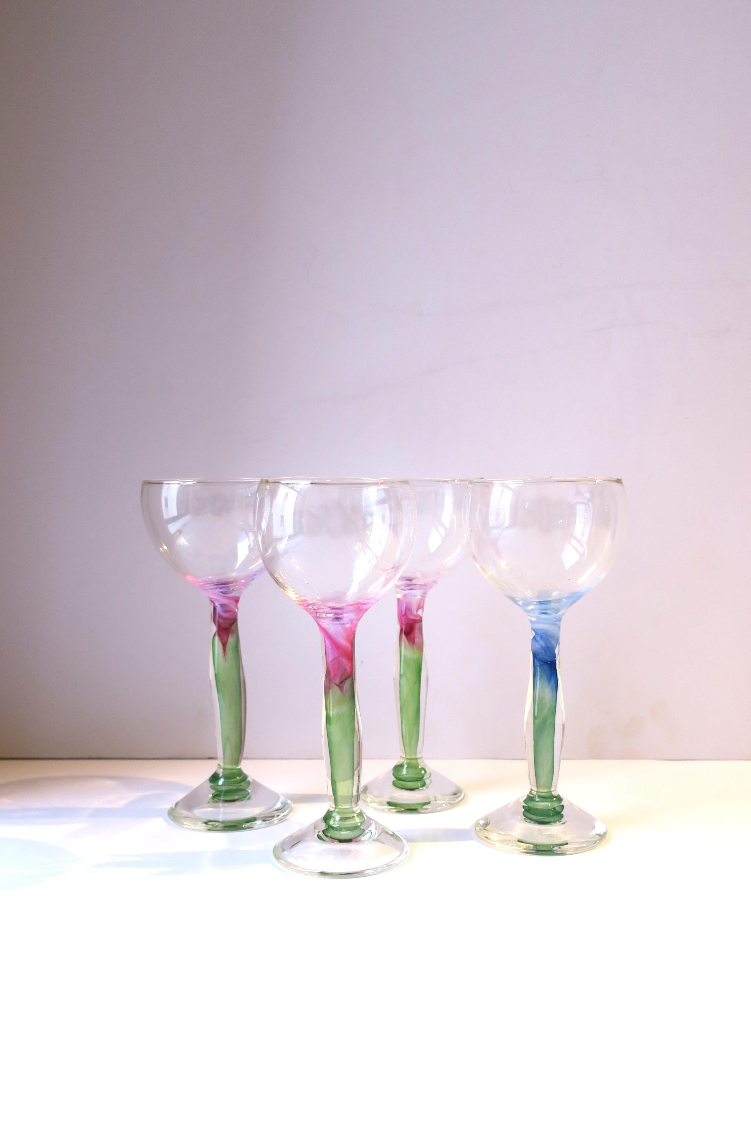 Contemporary Wine or Cocktail Glasses Organic Design Signed, Set of 4 For Sale