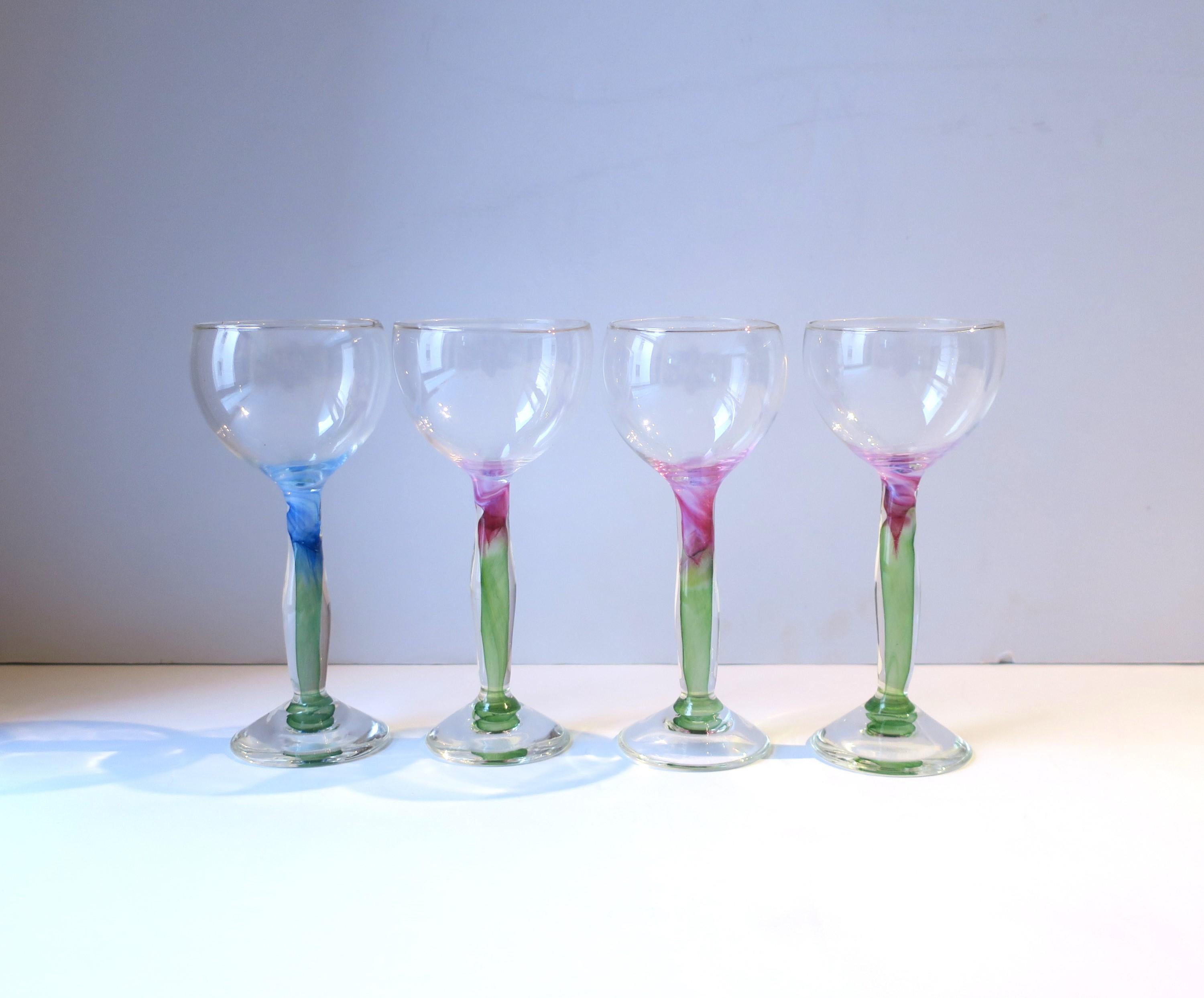 Wine or Cocktail Glasses Organic Design Signed, Set of 4 For Sale 2