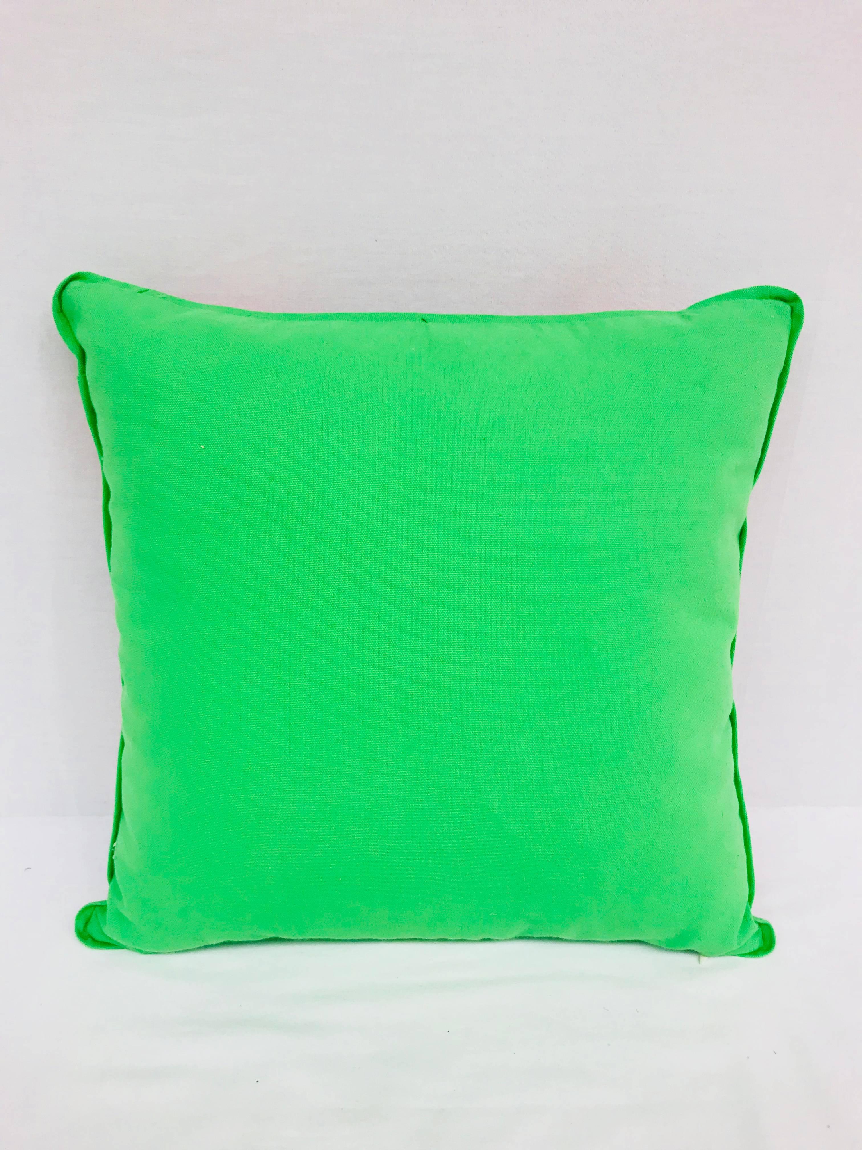 American Pink/Green Bullseye and Green Backed African Wax Print Pillow For Sale