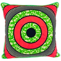 Pink/Green Bullseye and Green Backed African Wax Print Pillow