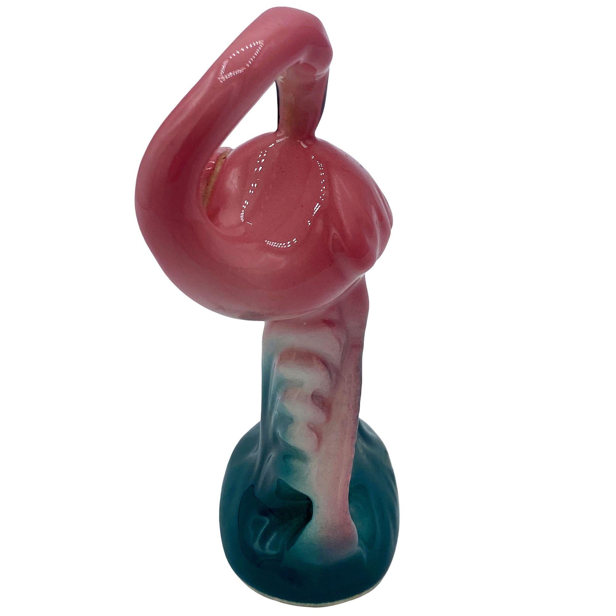 Pink & Green Flamingo Ceramic Tabletop Matching Salt & Pepper Shaker Set For Sale 2