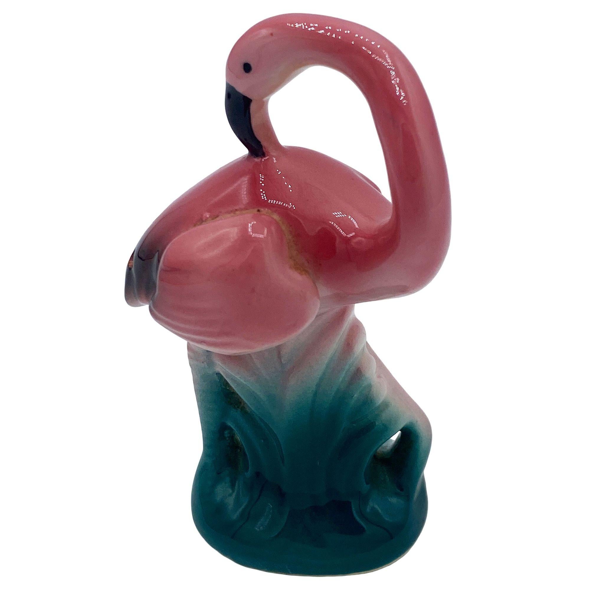 Pink & Green Flamingo Ceramic Tabletop Matching Salt & Pepper Shaker Set For Sale 3