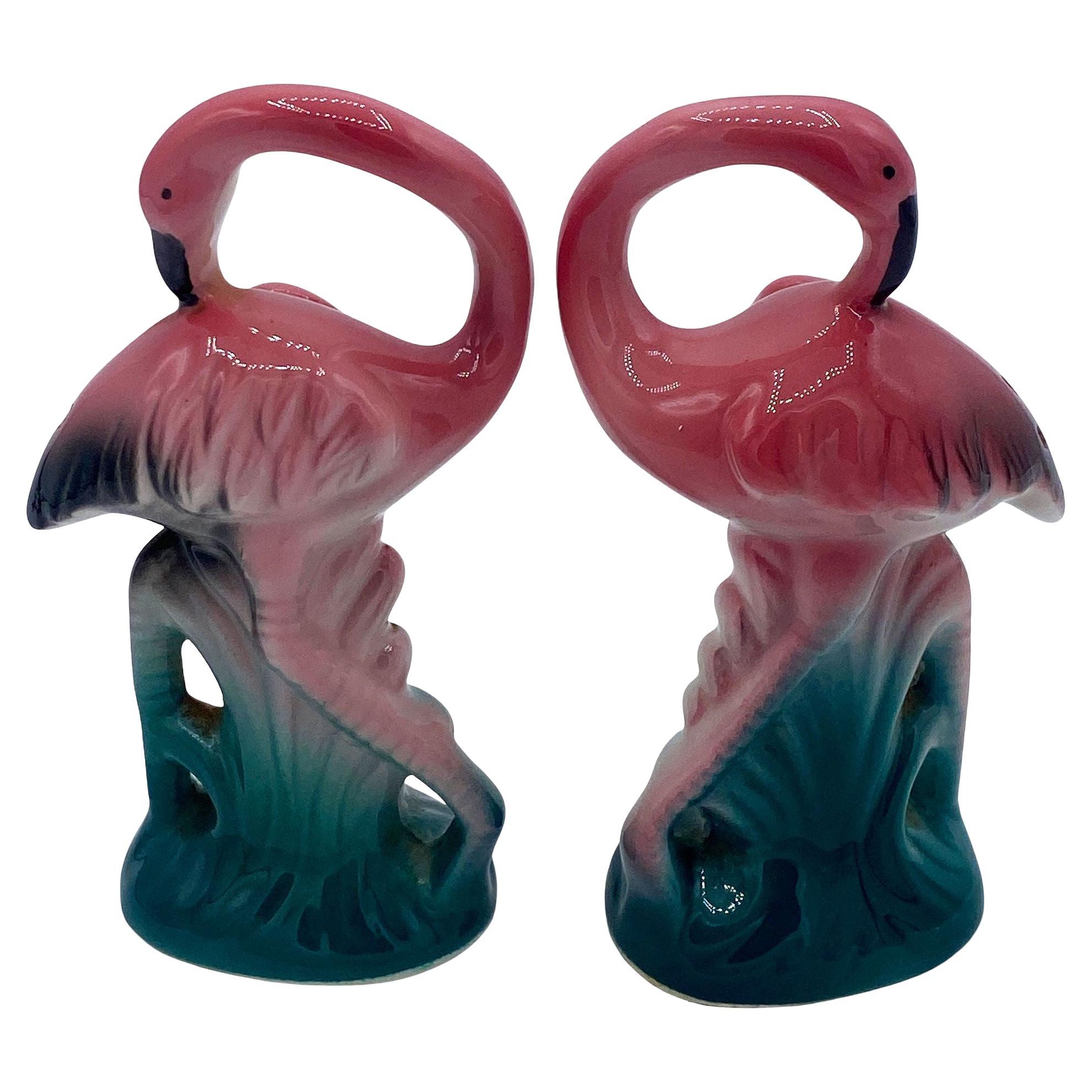 Pink & Green Flamingo Ceramic Tabletop Matching Salt & Pepper Shaker Set