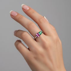 Pink Green Gemstones 14K (or 18k upon request) White Gold Ring