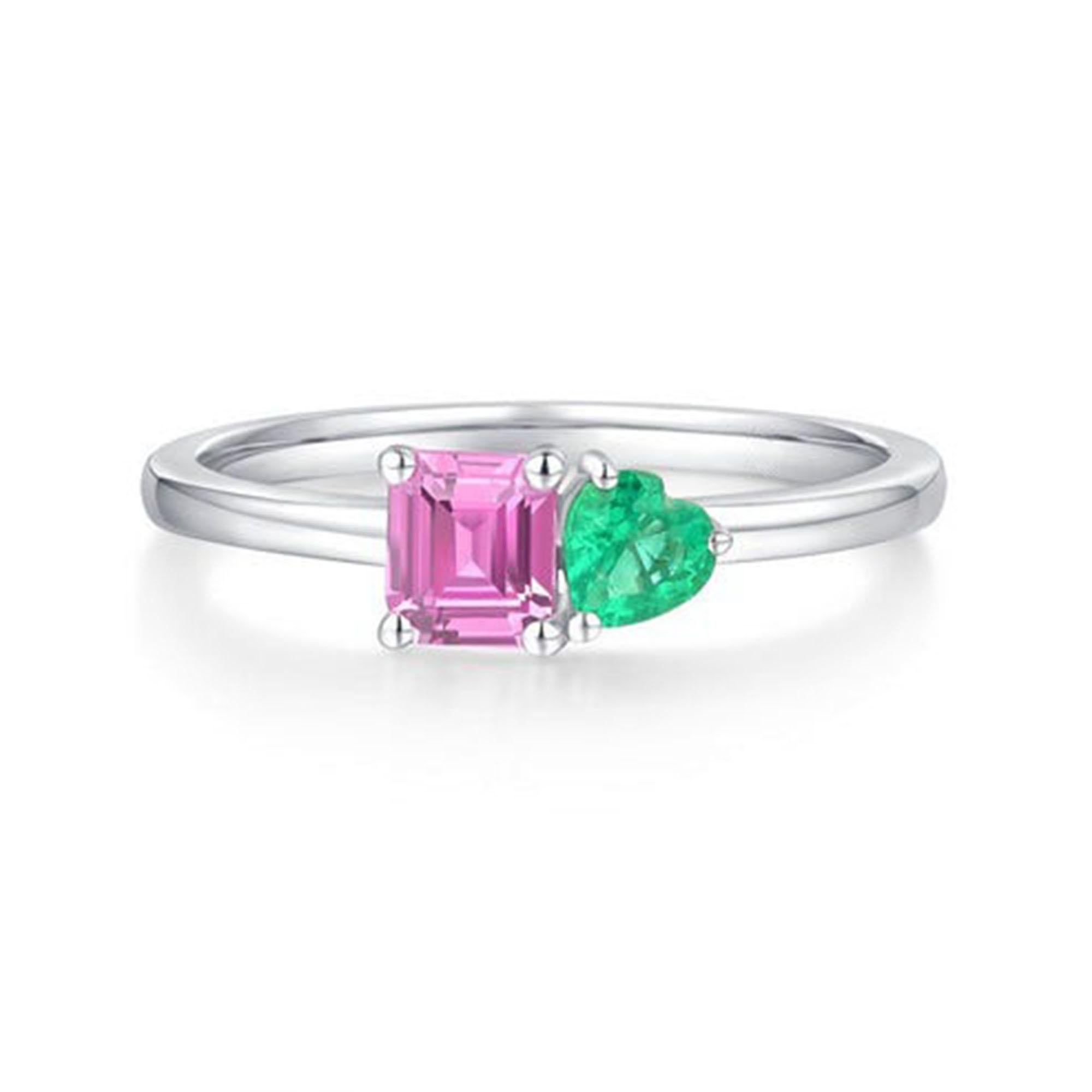 Im Angebot: Rosa Grüne Edelsteine 14K (oder 18k auf Anfrage) Weißgold Ring () 4