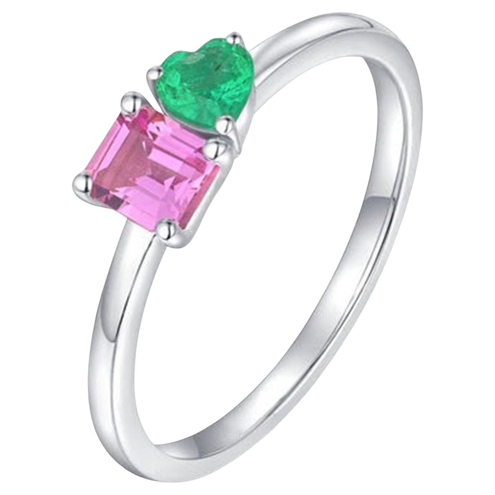 Im Angebot: Rosa Grüne Edelsteine 14K (oder 18k auf Anfrage) Weißgold Ring ()