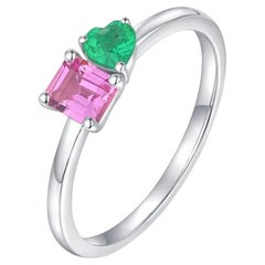Pink Green Gemstones 14K (or 18k upon request) White Gold Ring