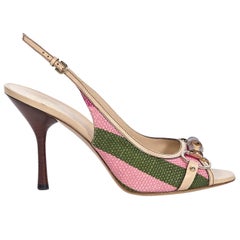 Gucci Pink & Green Striped Slingback Heels