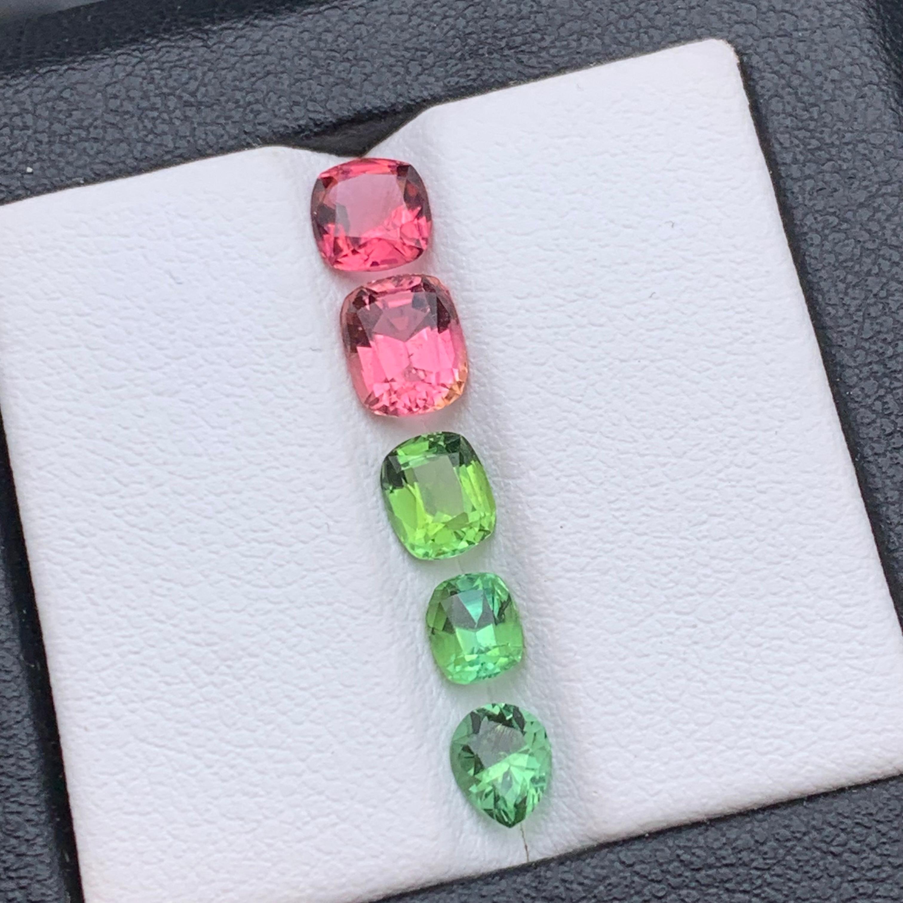 Gemme sfuse di tormalina naturale rosa e verde da 3,20 carati con taglio a cuscino per gioielli in vendita 5