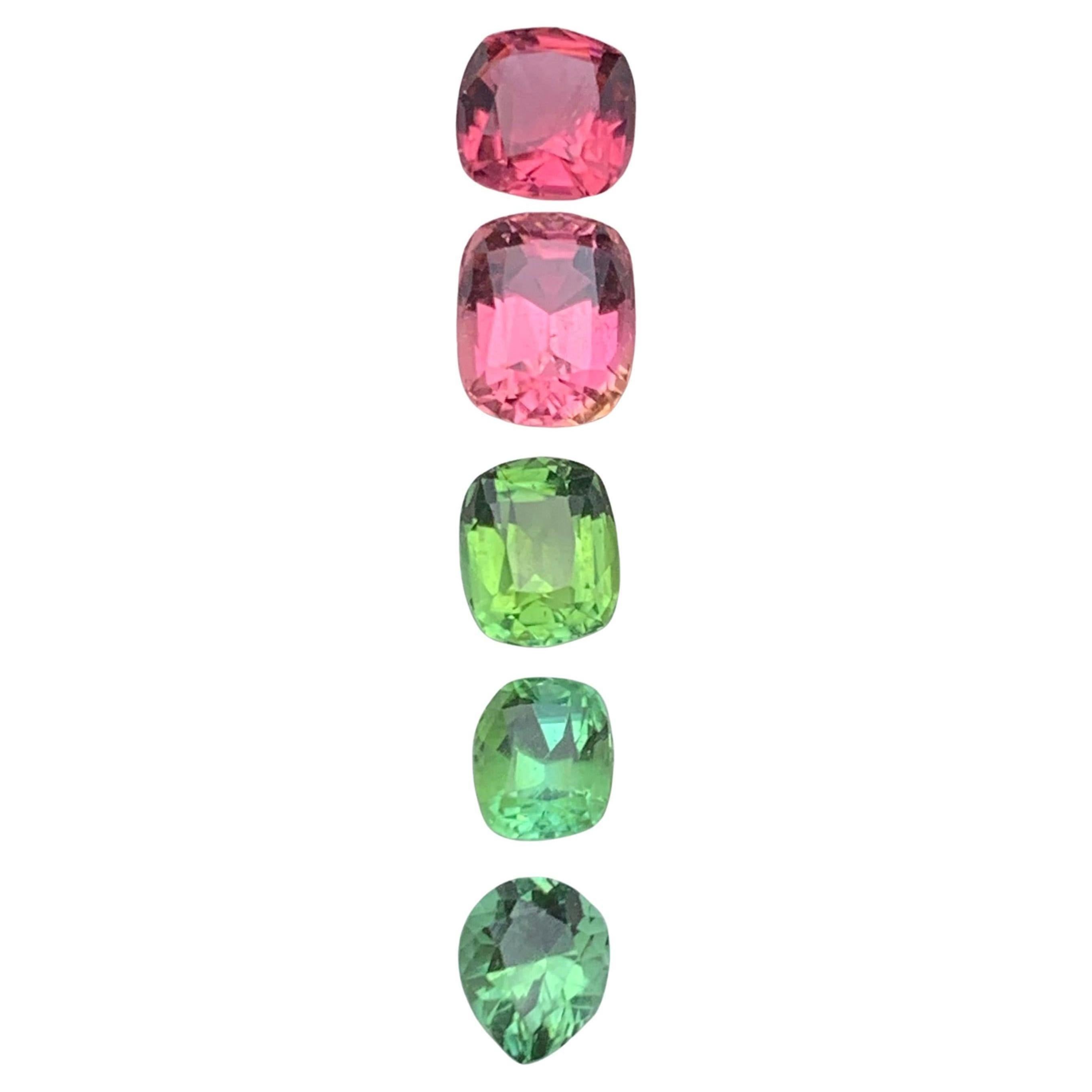 Pink & Green Natural Tourmaline Loose Gemstones 3.20 Ct Cushion Cut for Jewelry