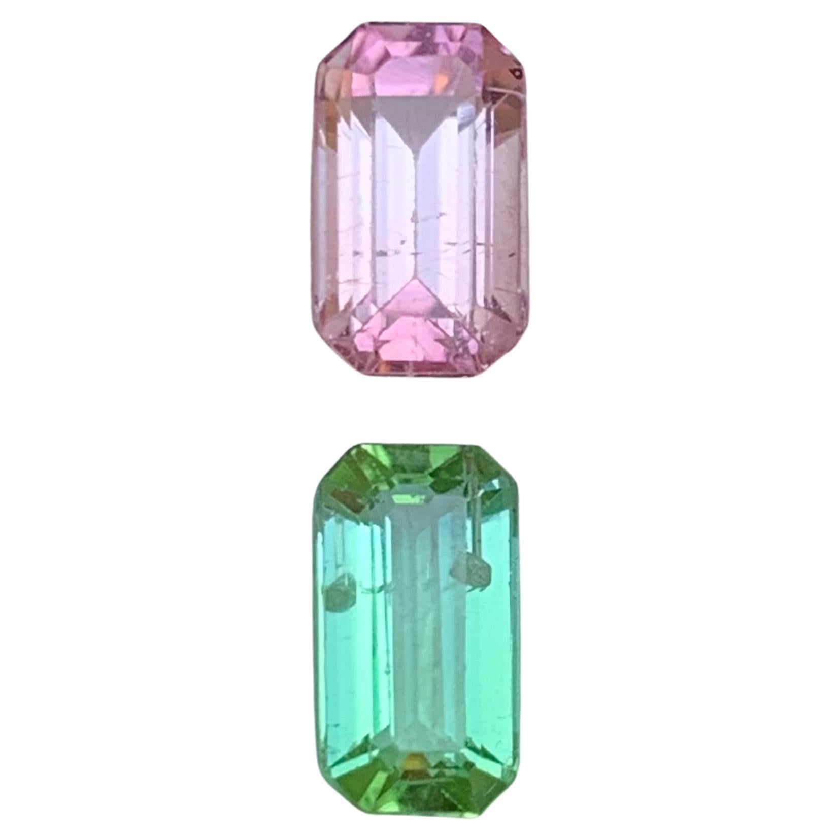 Pink & Green Natural Tourmaline Ring Loose Gemstones 2.50 Ct Octagon Emerald Cut
