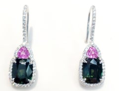 Pink and Green Sapphire Earrings with Diamonds