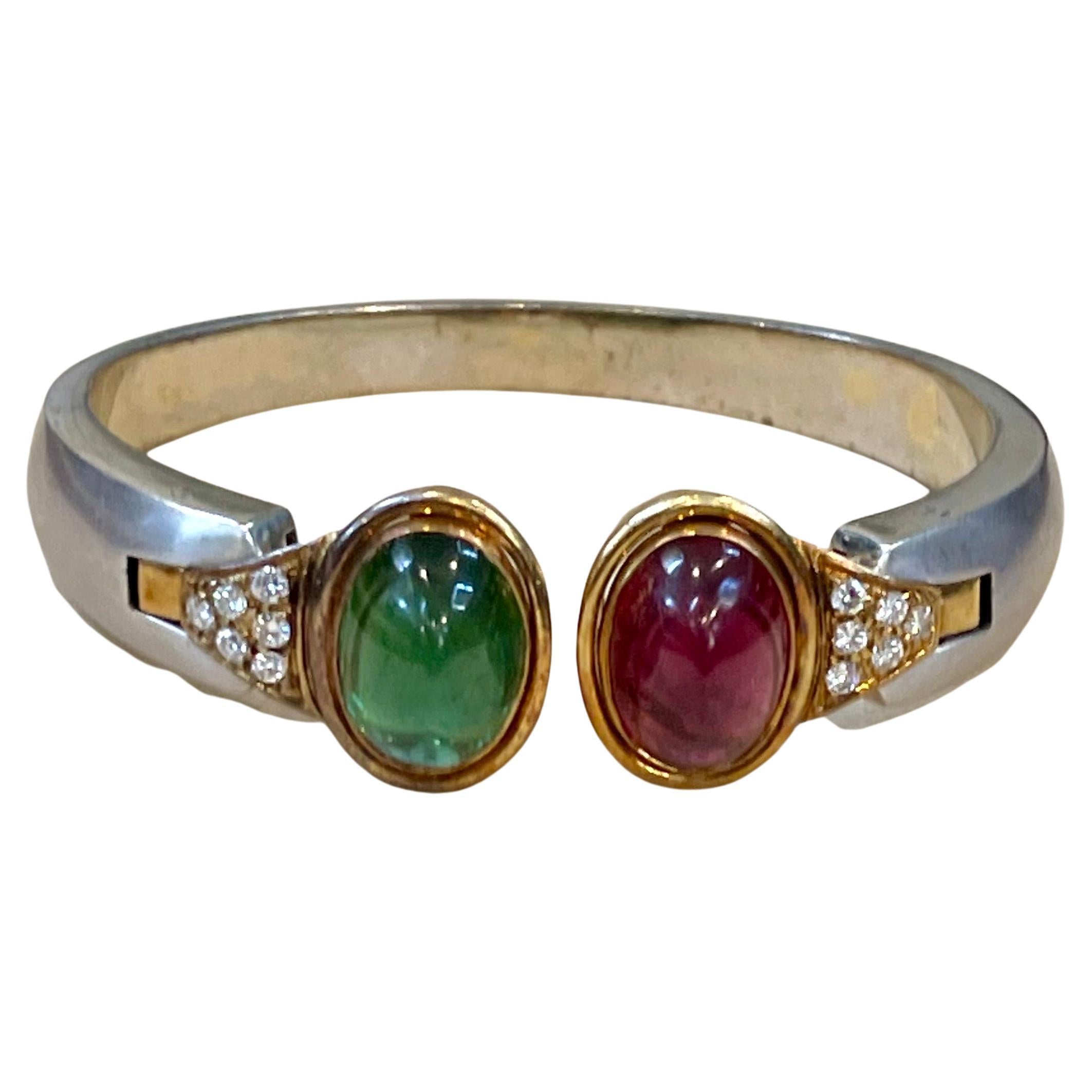 TwoTone 18 Karat Gold 6 Carat Diamond Bangle Bracelet at 1stDibs