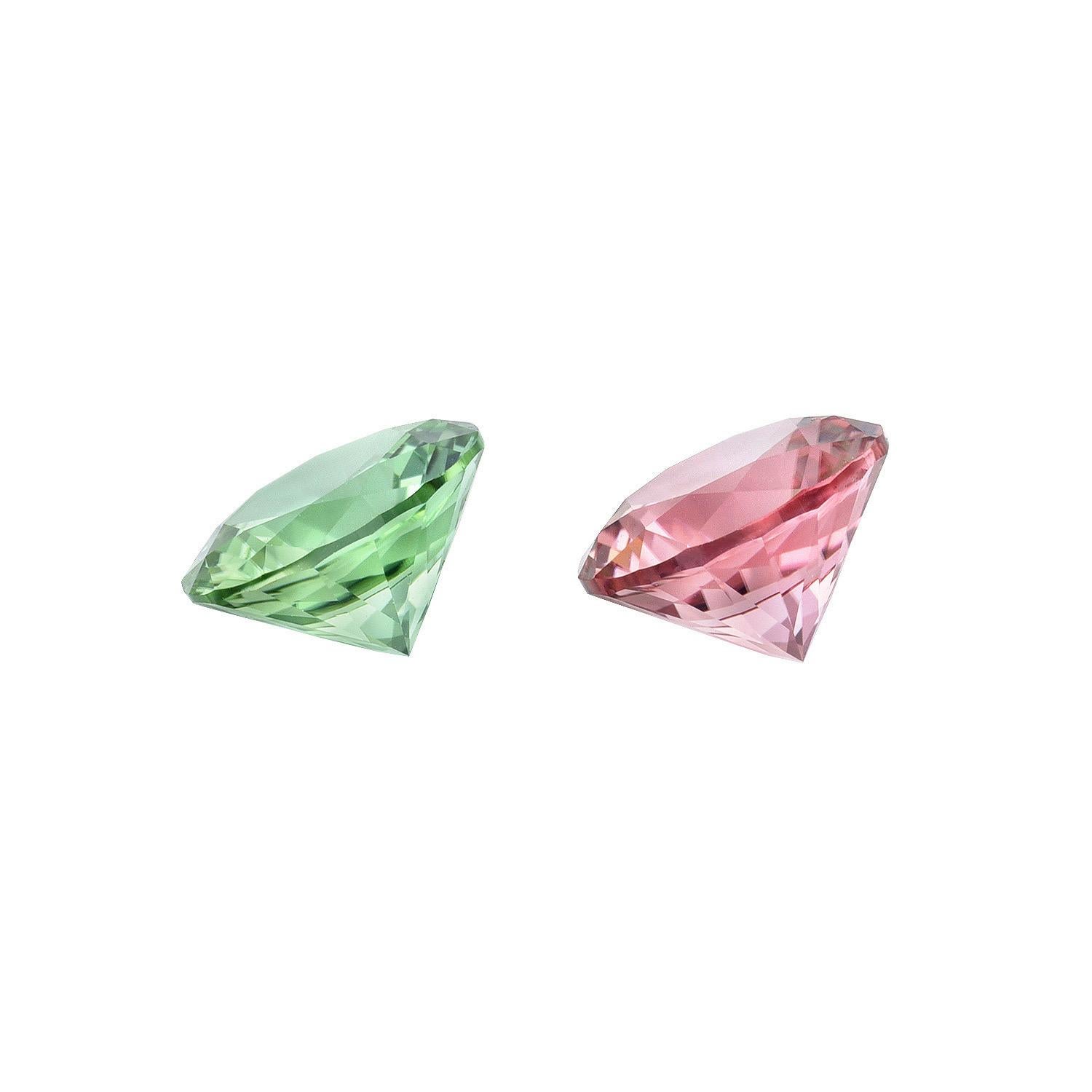 Perfectly mismatched pair of Pink and Green Tourmaline unmounted round gemstones, weighing a total of 1.44 carats. 
Dimensions: 6mm.
Returns are accepted and paid by us within 7 days of delivery.
We offer supreme custom jewelry work upon request.